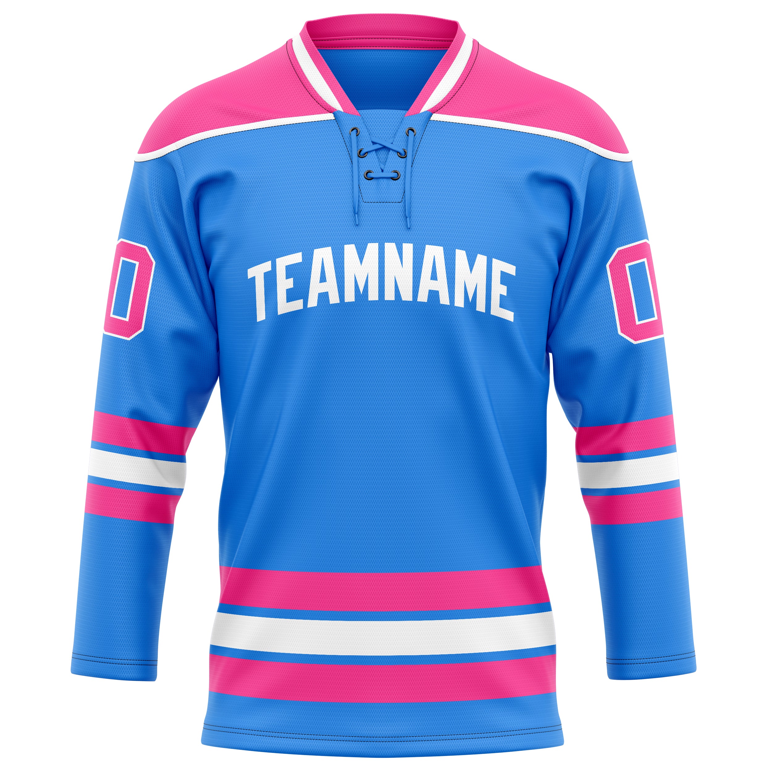 Maillot de hockey personnalisé bleu poudré et rose uni