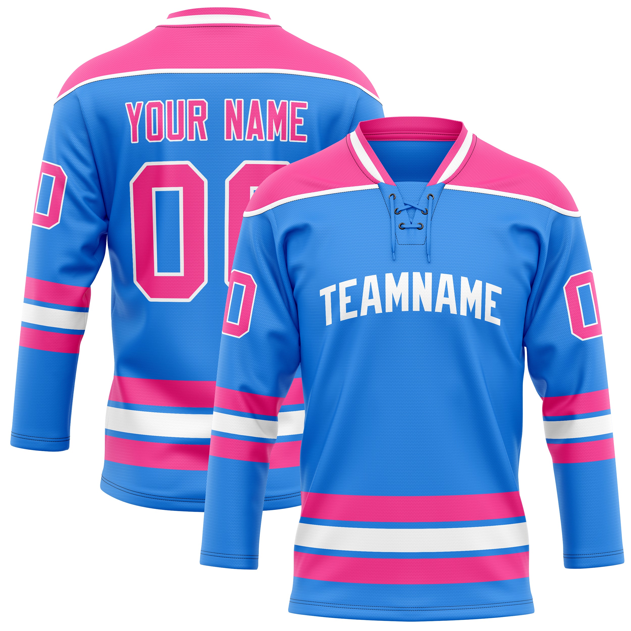 Maillot de hockey personnalisé bleu poudré et rose uni