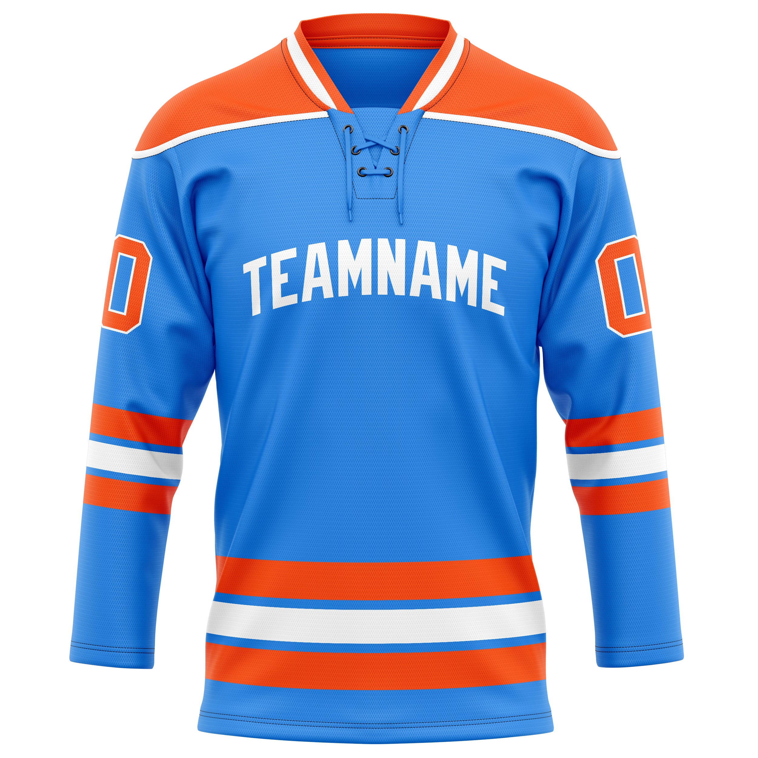 Maillot de hockey personnalisé bleu poudre et orange uni