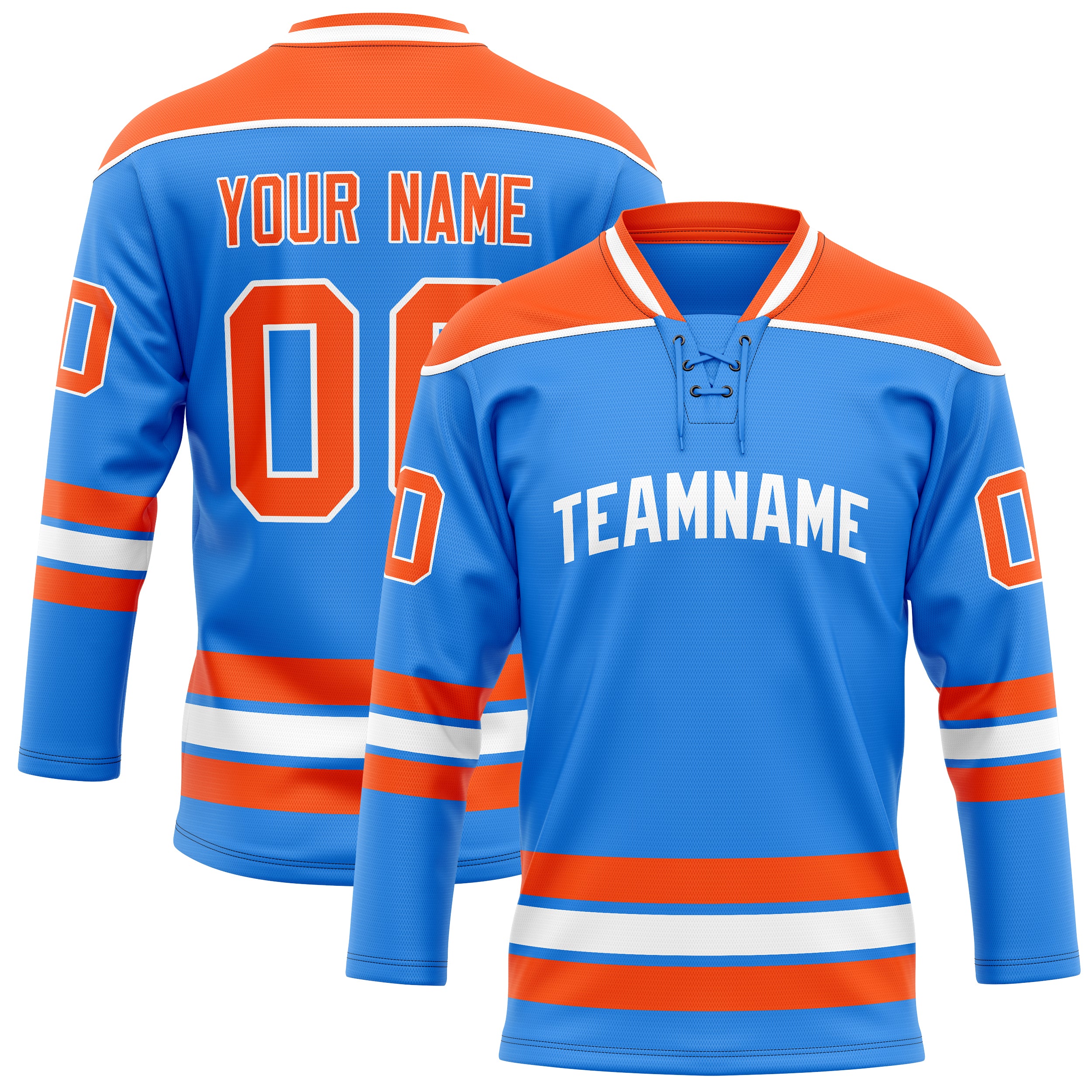 Maillot de hockey personnalisé bleu poudre et orange uni