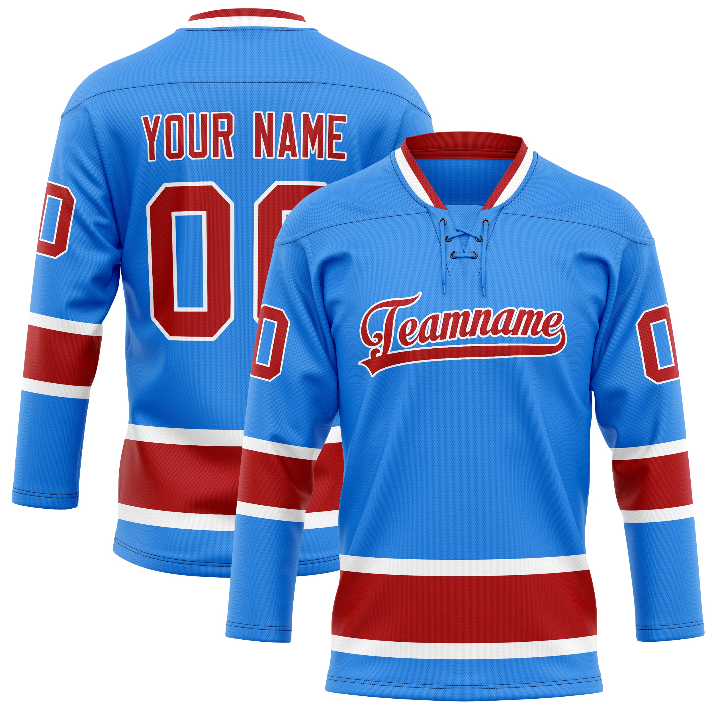 Maillot de hockey personnalisé bleu poudré et bordeaux uni