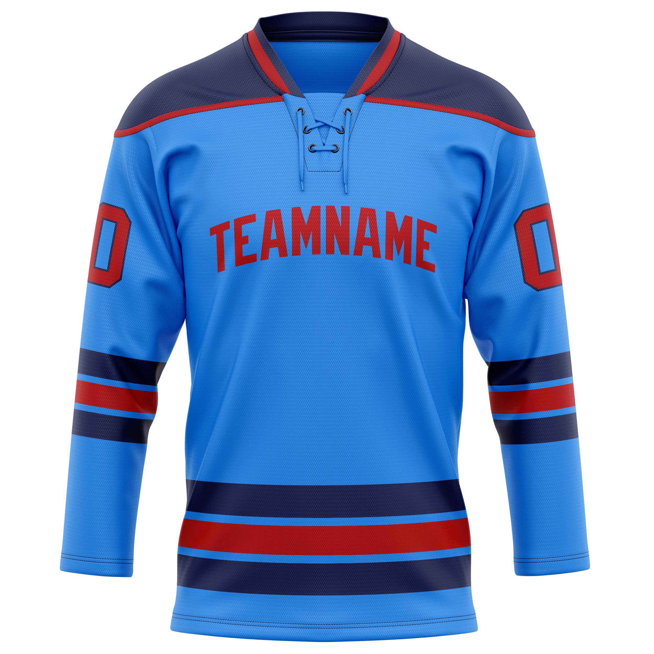 Maillot de hockey personnalisé bleu poudré et rouge uni