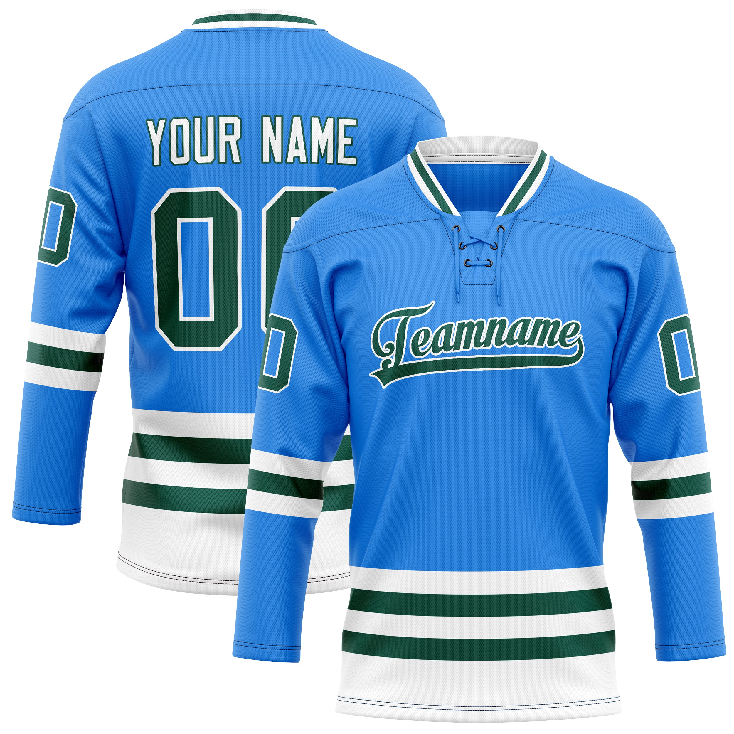 Maillot de hockey personnalisé bleu poudre et vert Kelly uni