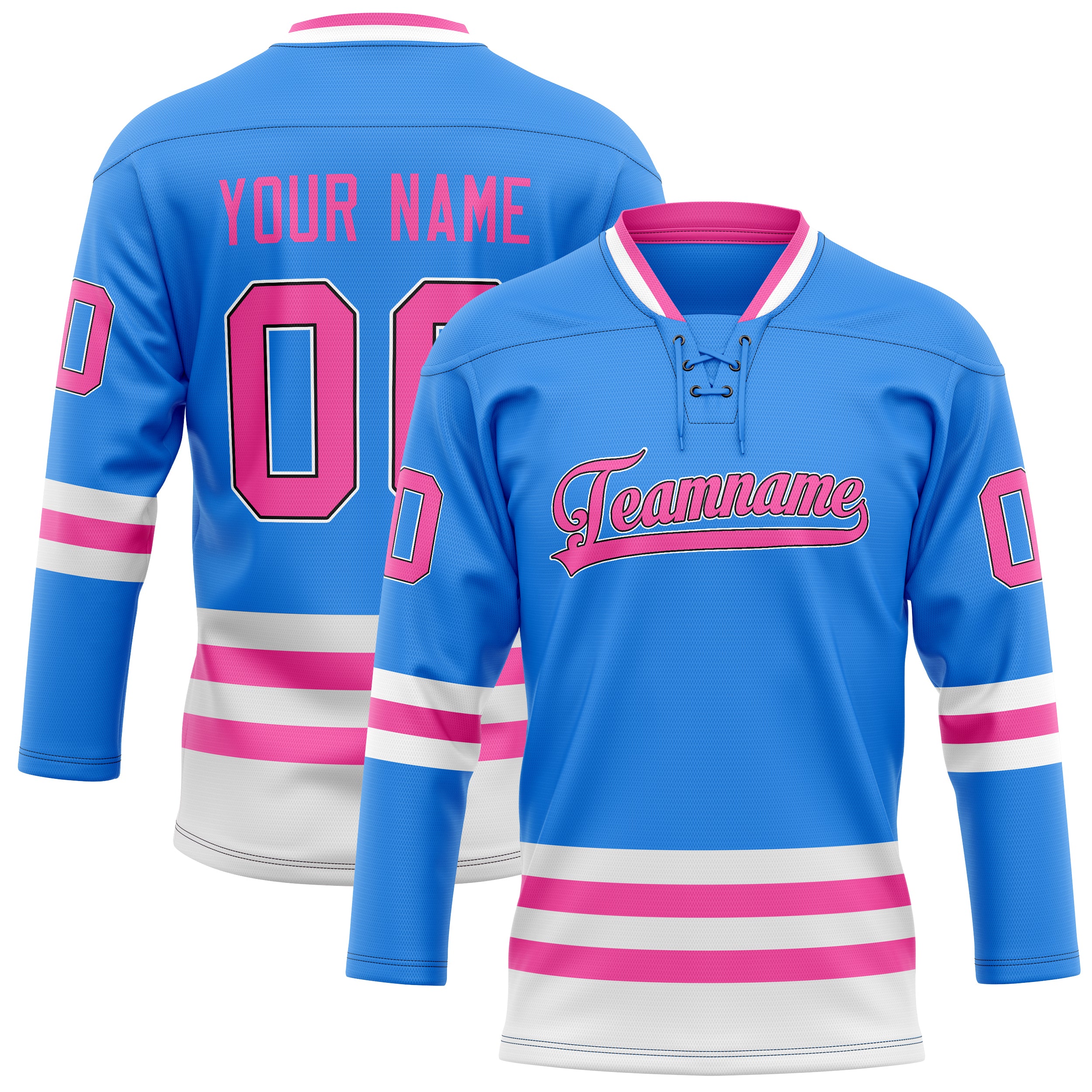 Maillot de hockey personnalisé bleu poudré et rose uni