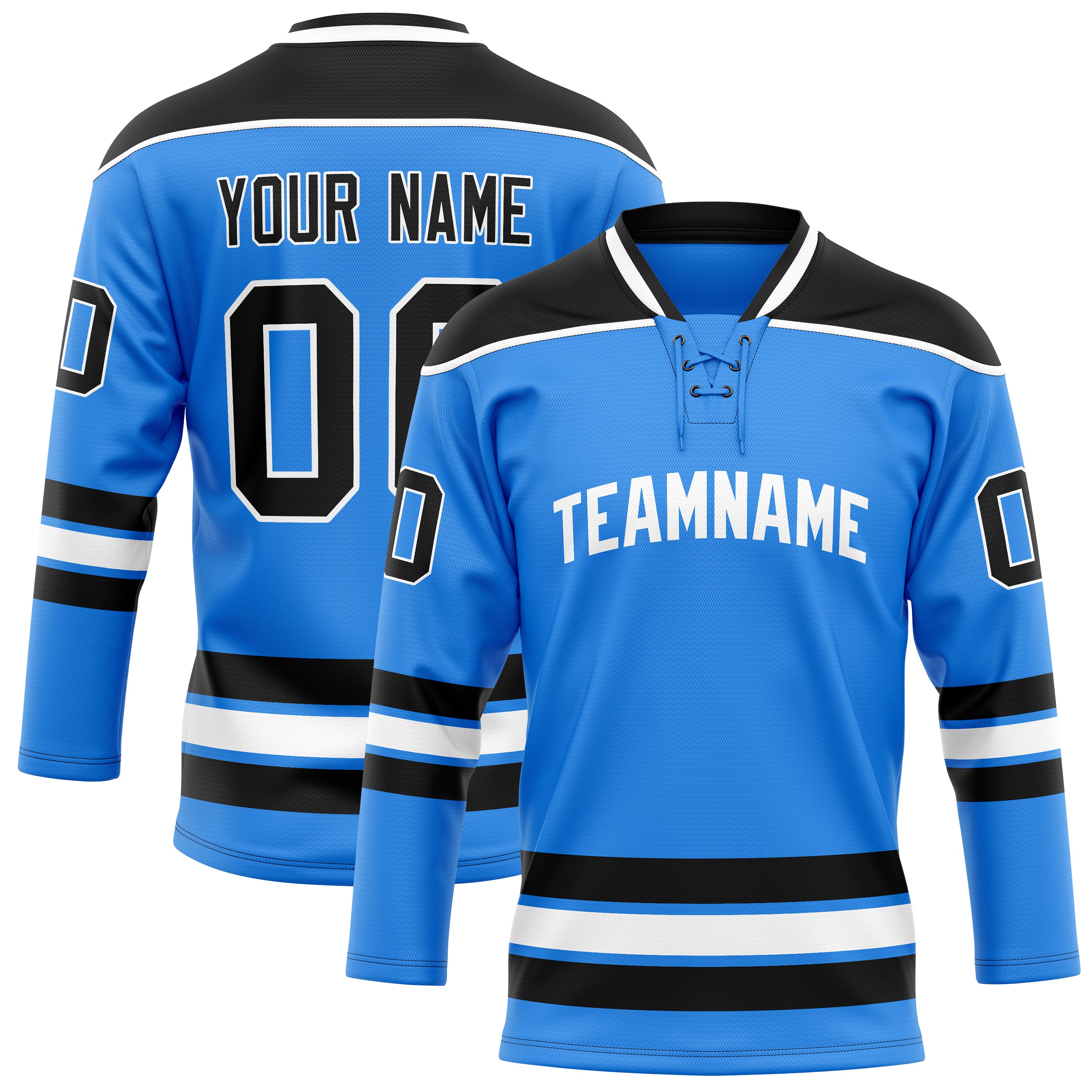Maillot de hockey personnalisé bleu poudre et noir uni