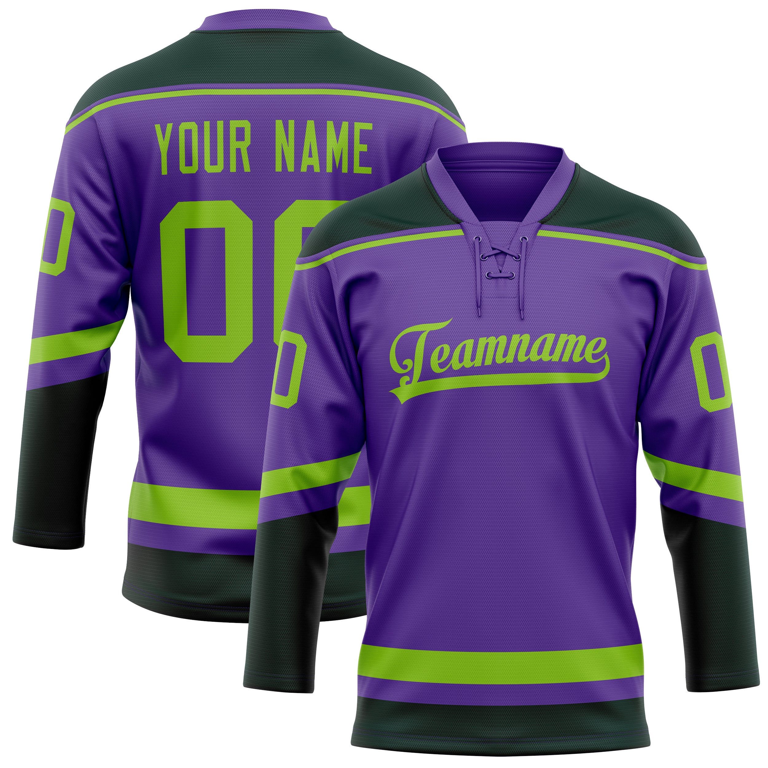 Maillot de hockey personnalisé violet néon vert uni