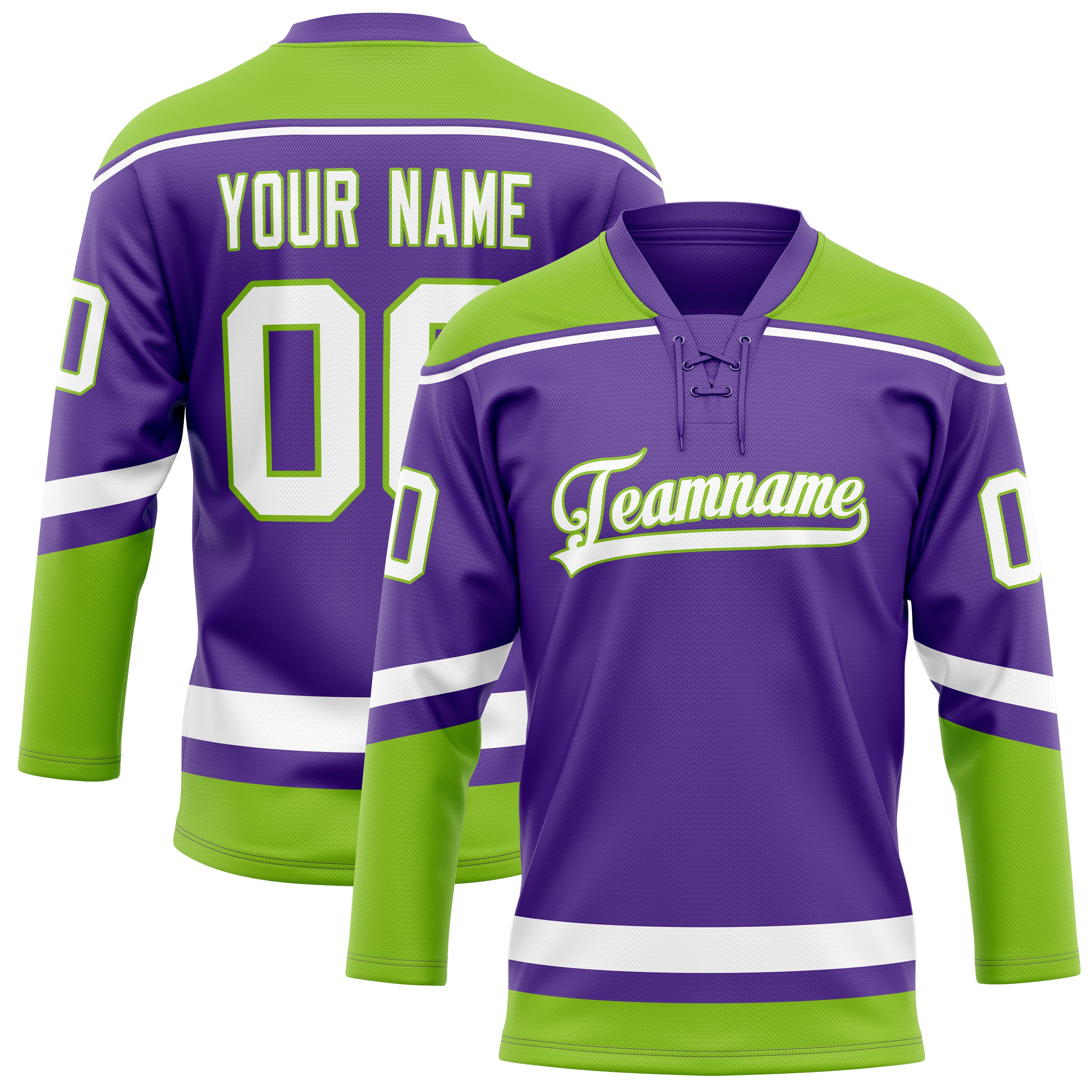 Maillot de hockey personnalisé violet néon vert uni