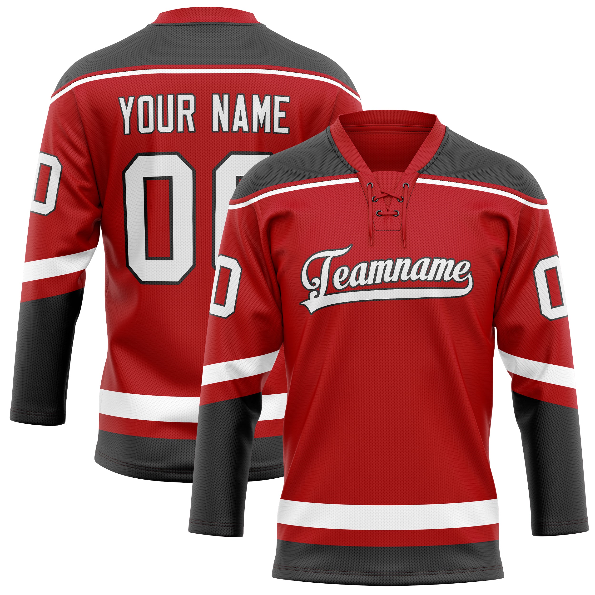 Maillot de hockey personnalisé rouge et gris uni