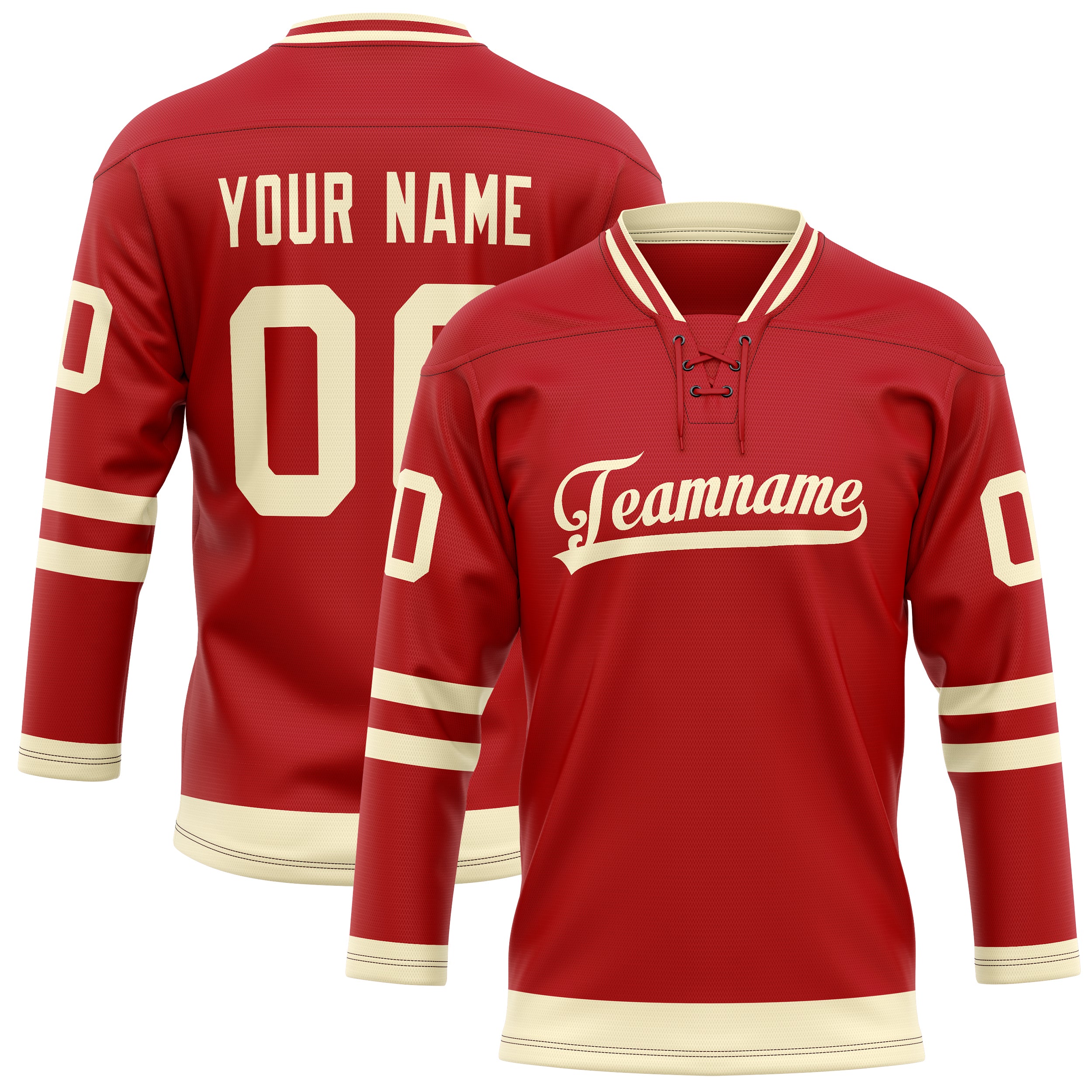 Maillot de hockey personnalisé rouge crème uni