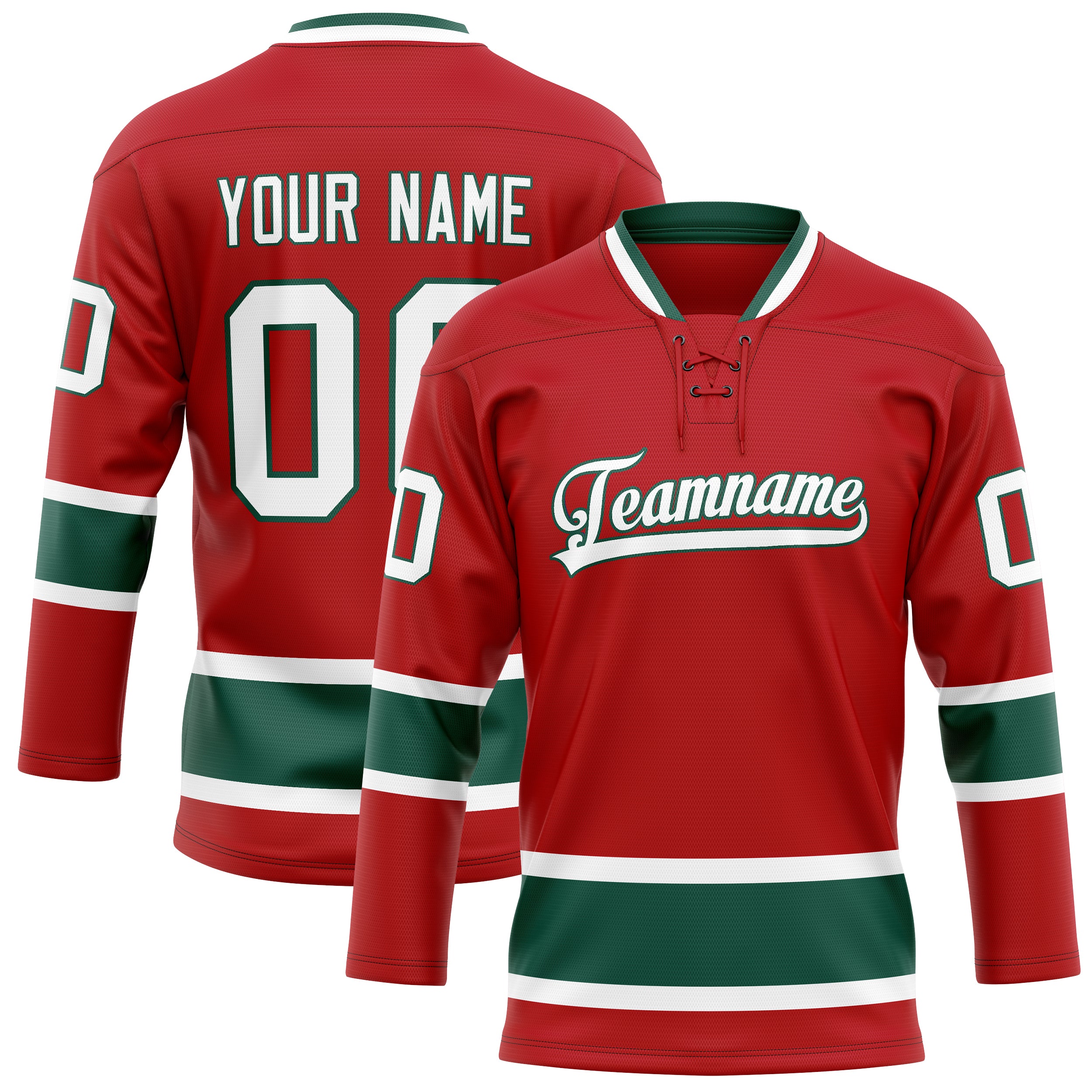 Maillot de hockey personnalisé rouge et vert Kelly uni