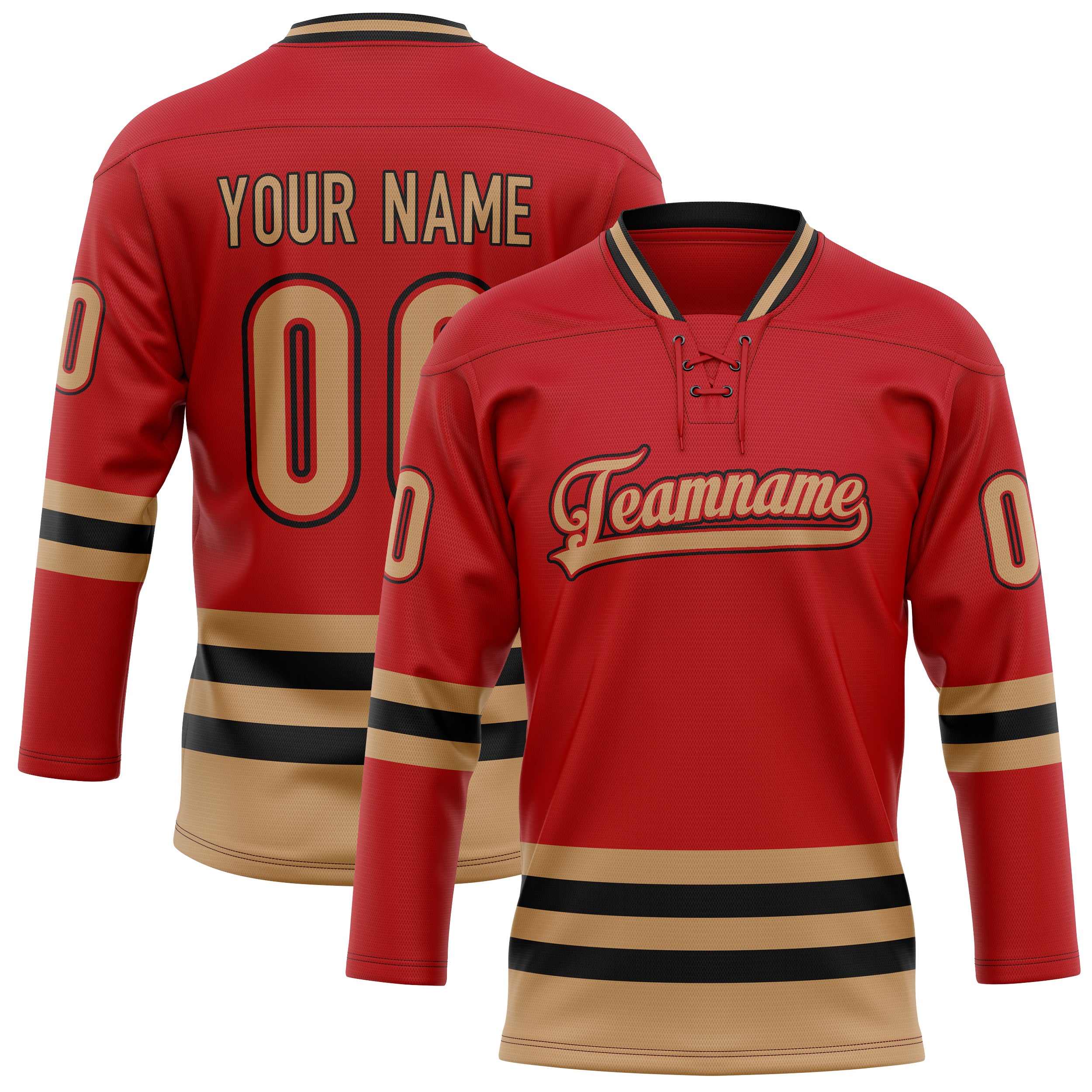 Maillot de hockey personnalisé rouge et or uni