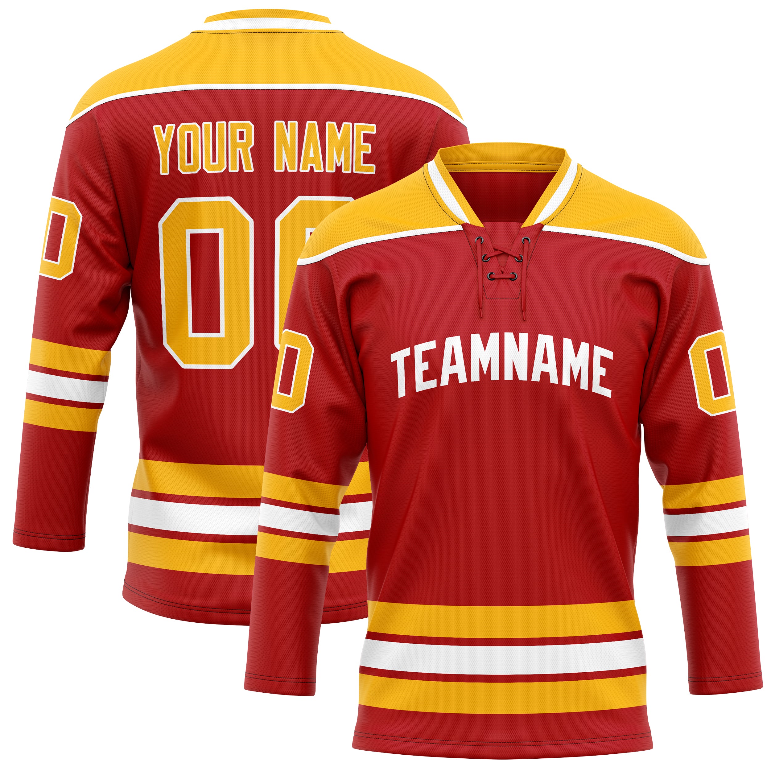 Maillot de hockey personnalisé rouge et or uni