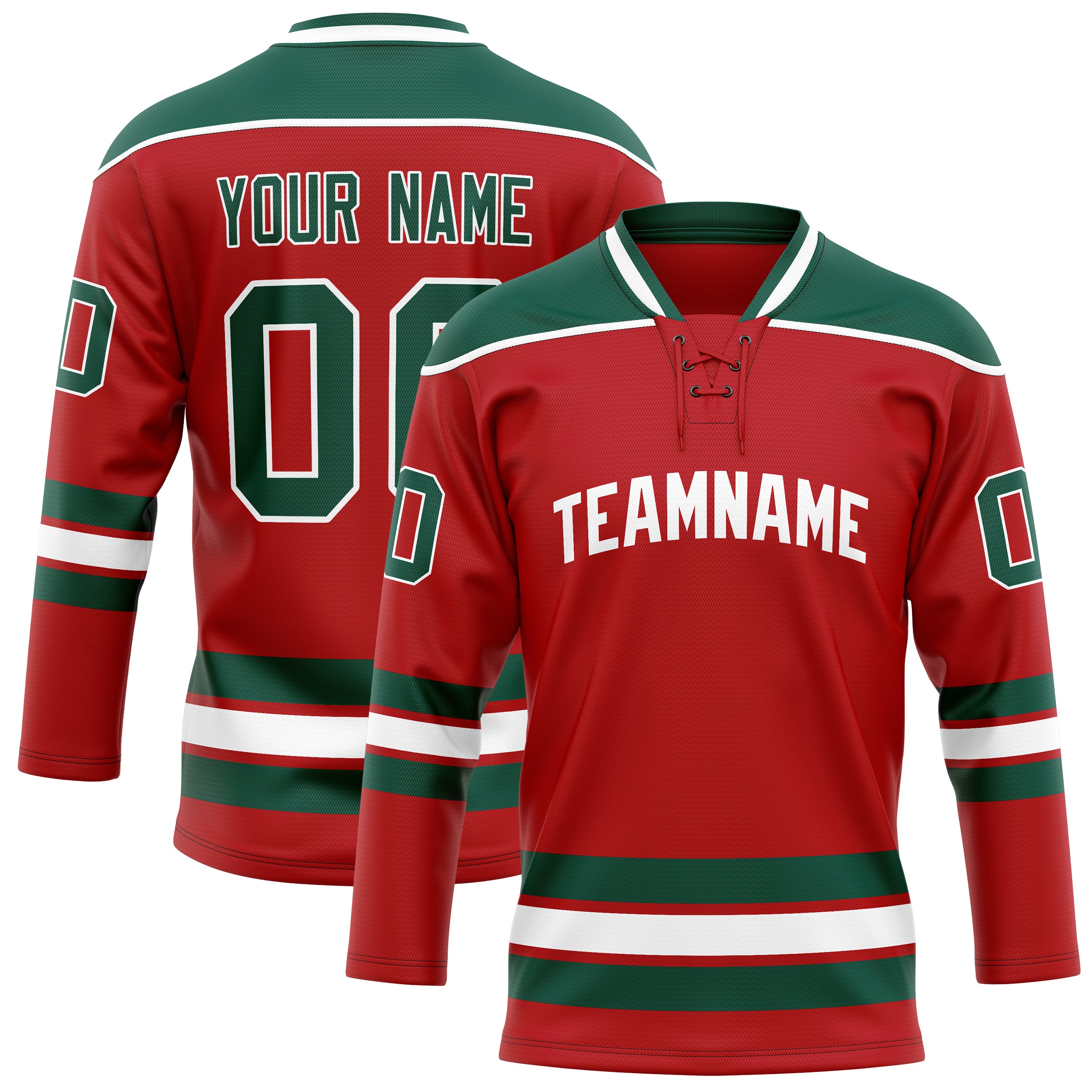 Maillot de hockey personnalisé rouge et vert Kelly uni