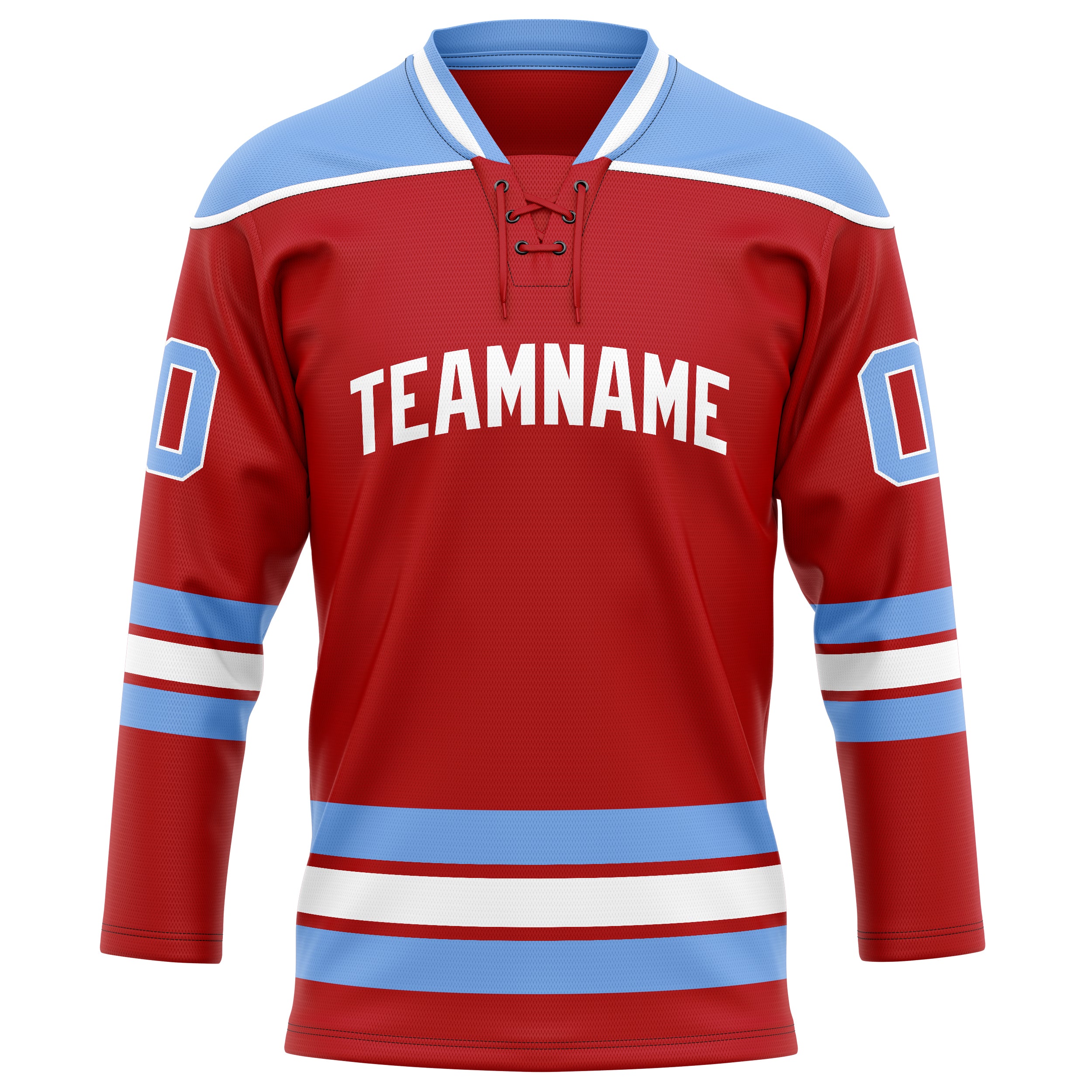 Maillot de hockey personnalisé rouge et bleu clair uni