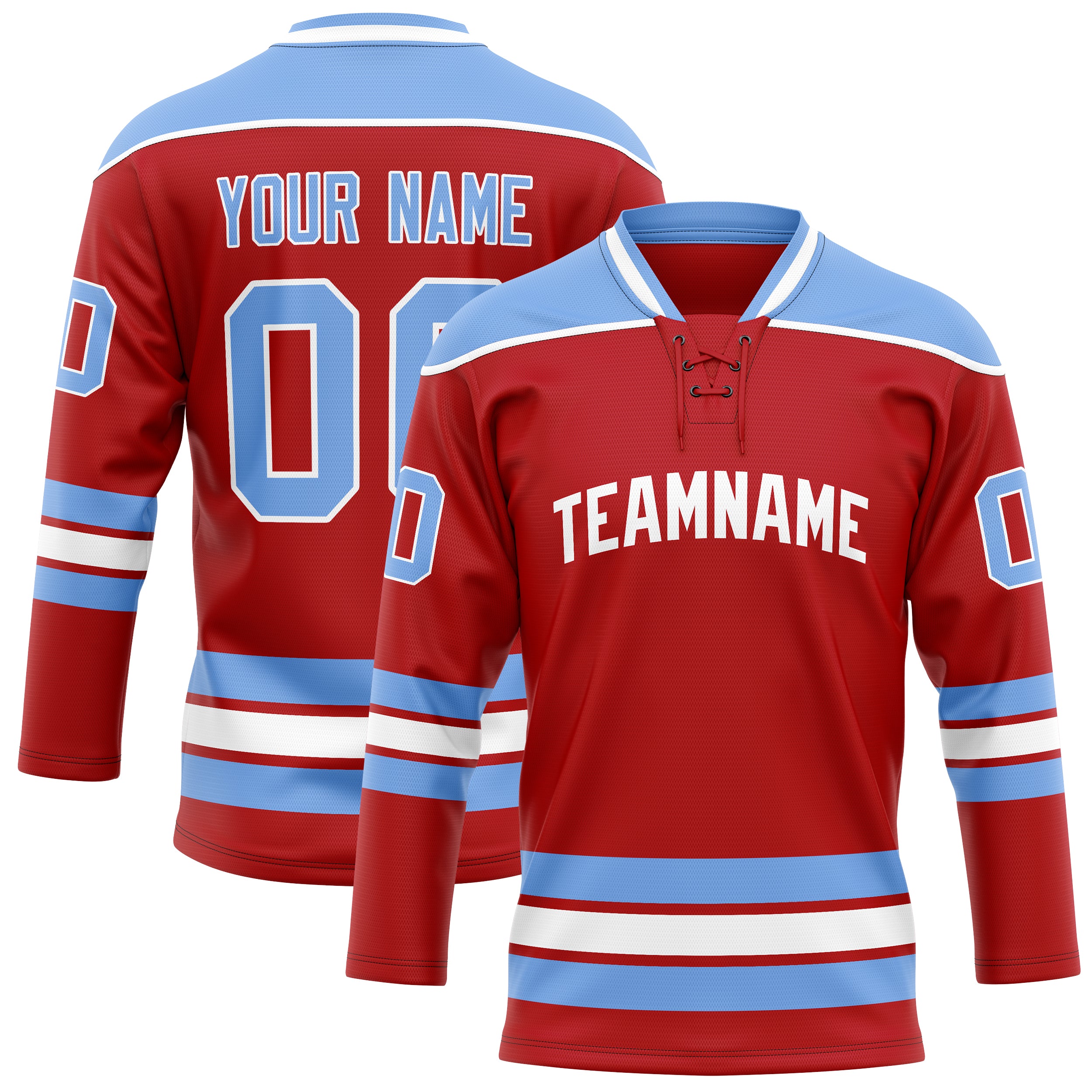 Maillot de hockey personnalisé rouge et bleu clair uni
