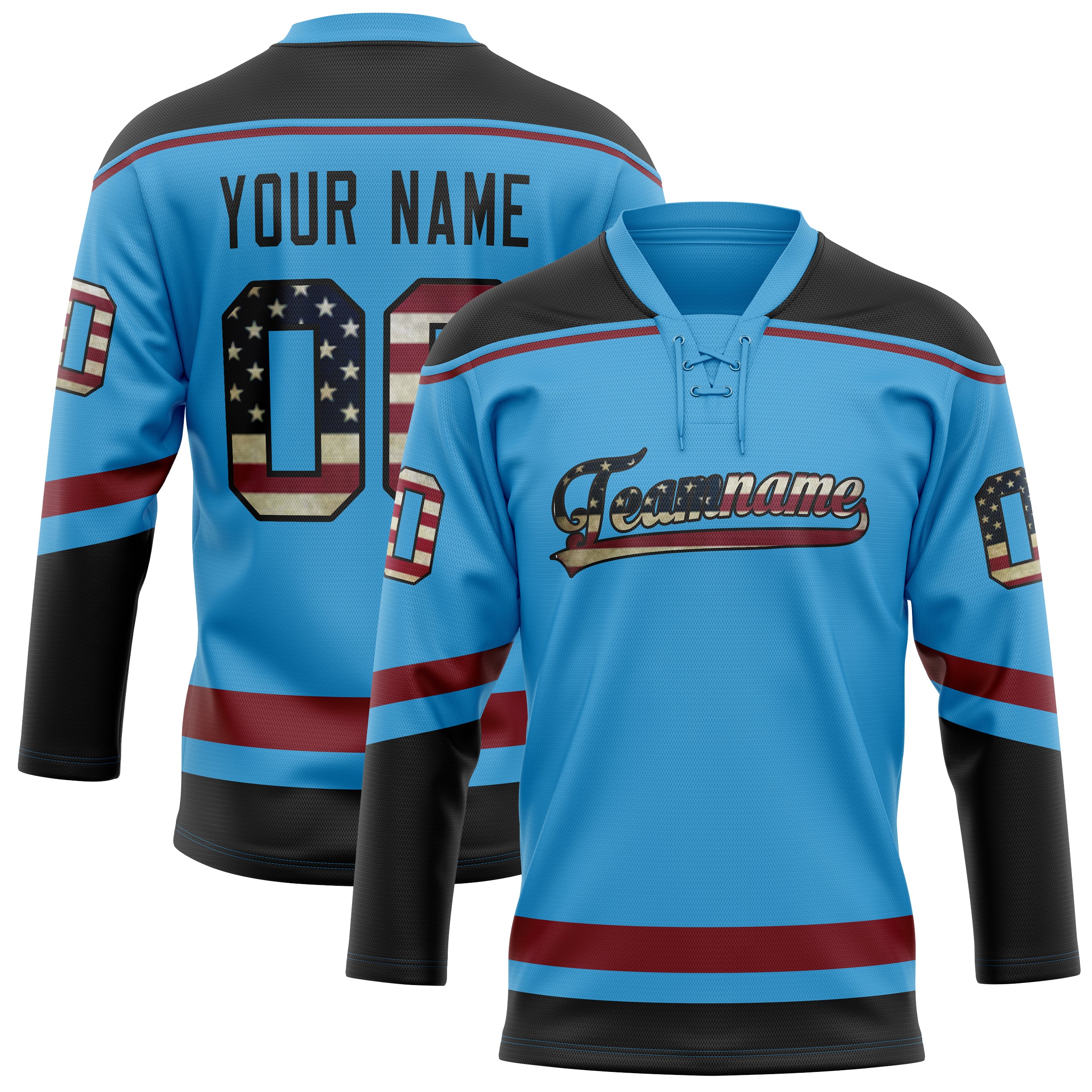 Maillot de hockey personnalisé bleu ciel et noir uni