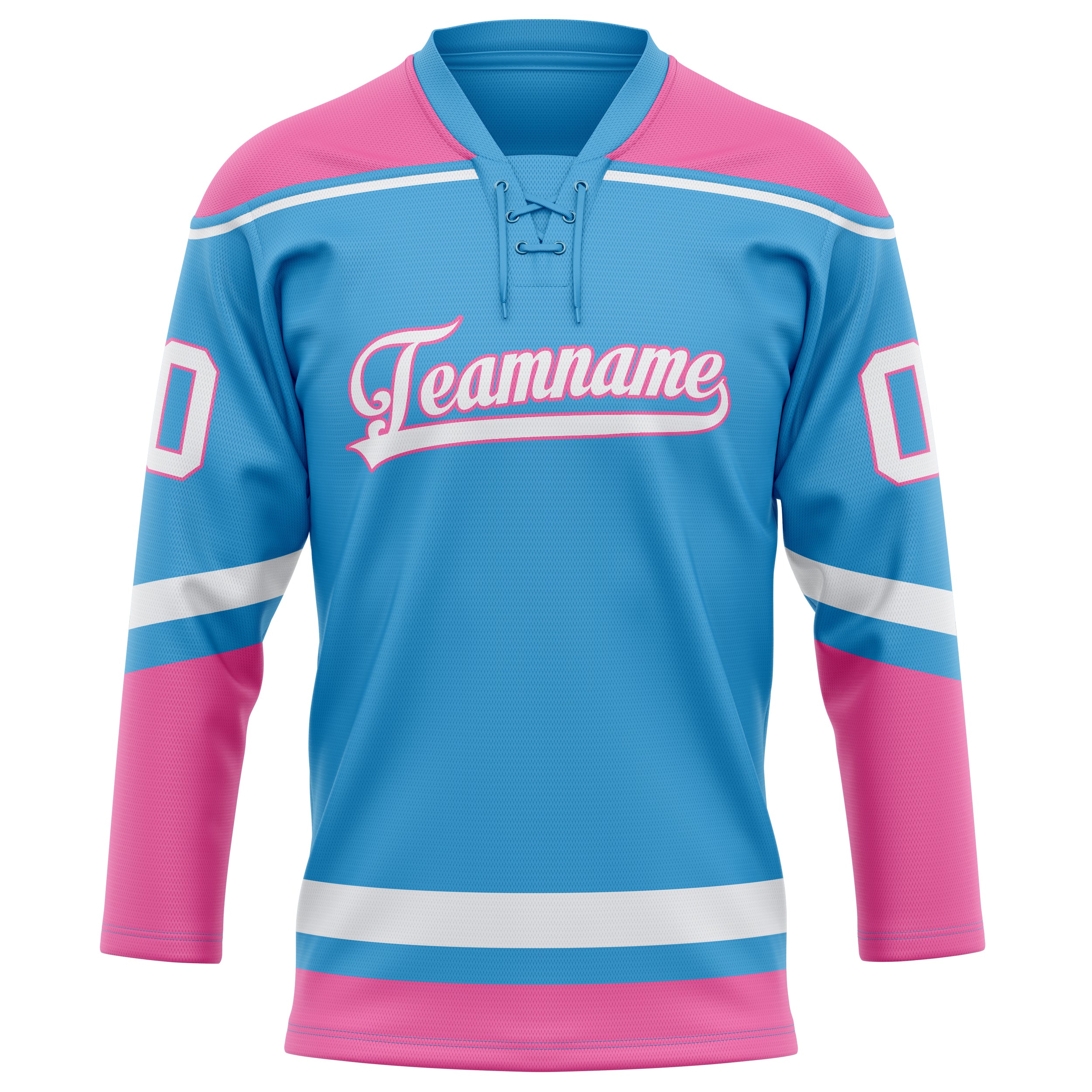 Maillot de hockey personnalisé bleu ciel et rose uni