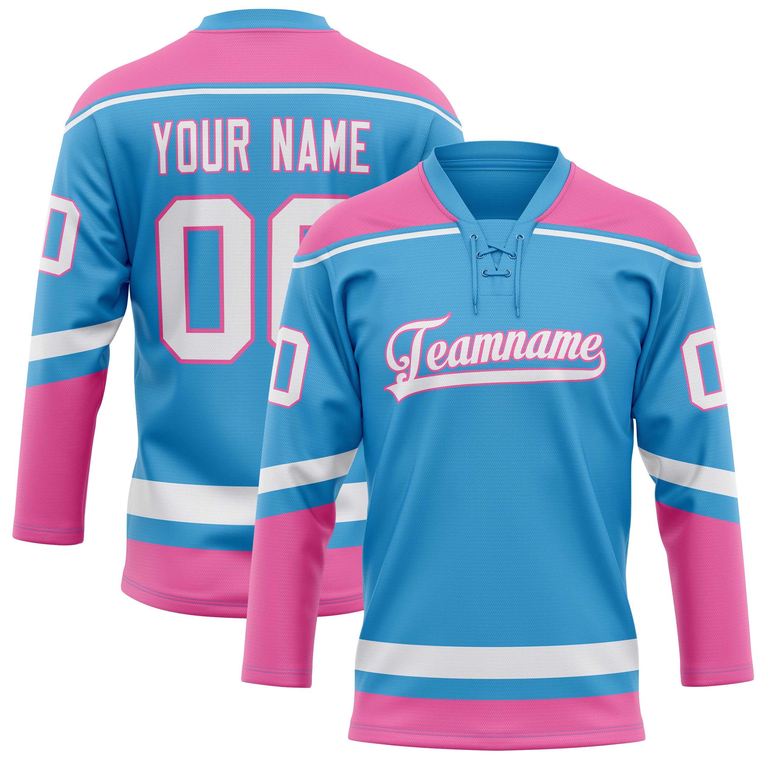 Maillot de hockey personnalisé bleu ciel et rose uni