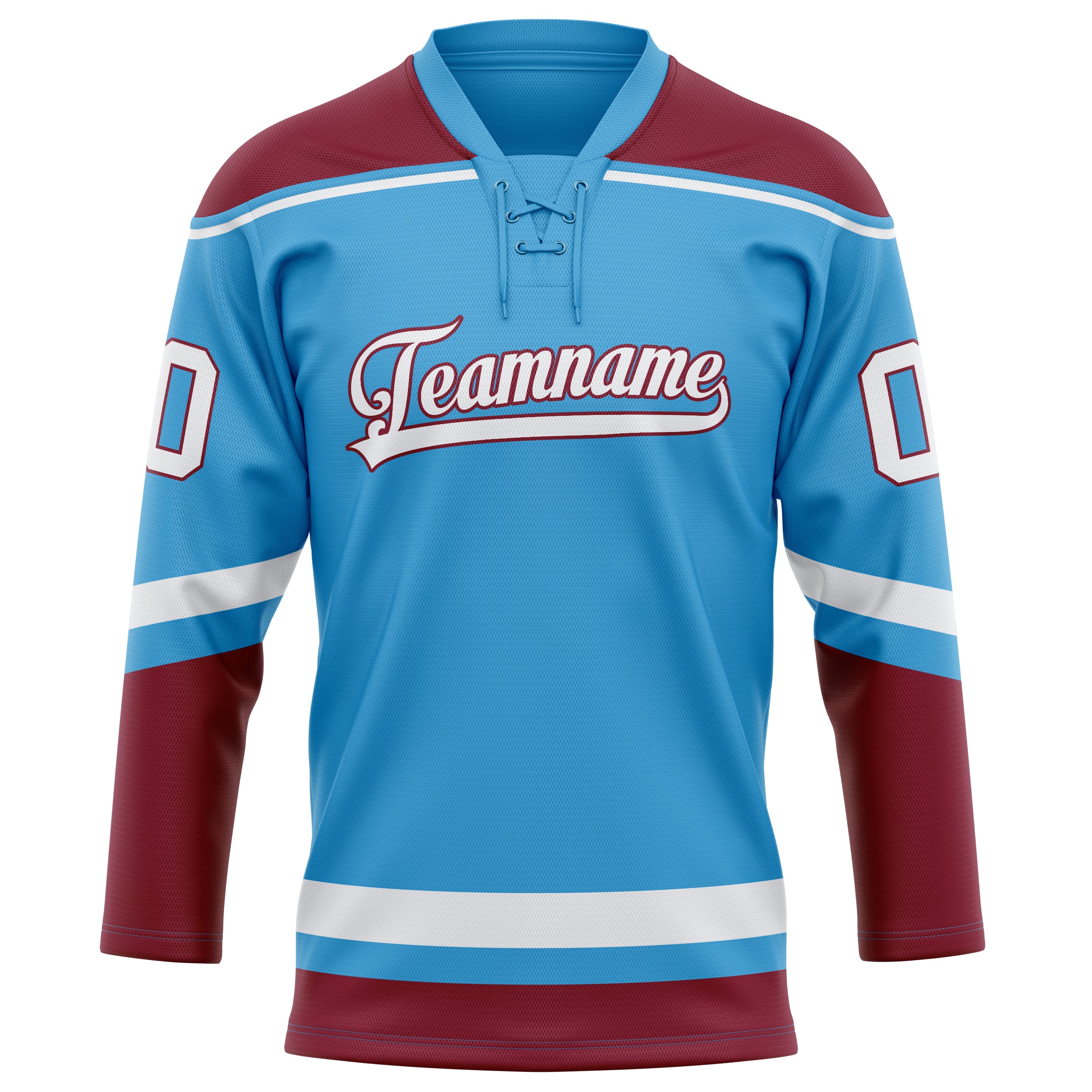 Maillot de hockey personnalisé bleu ciel et bordeaux uni