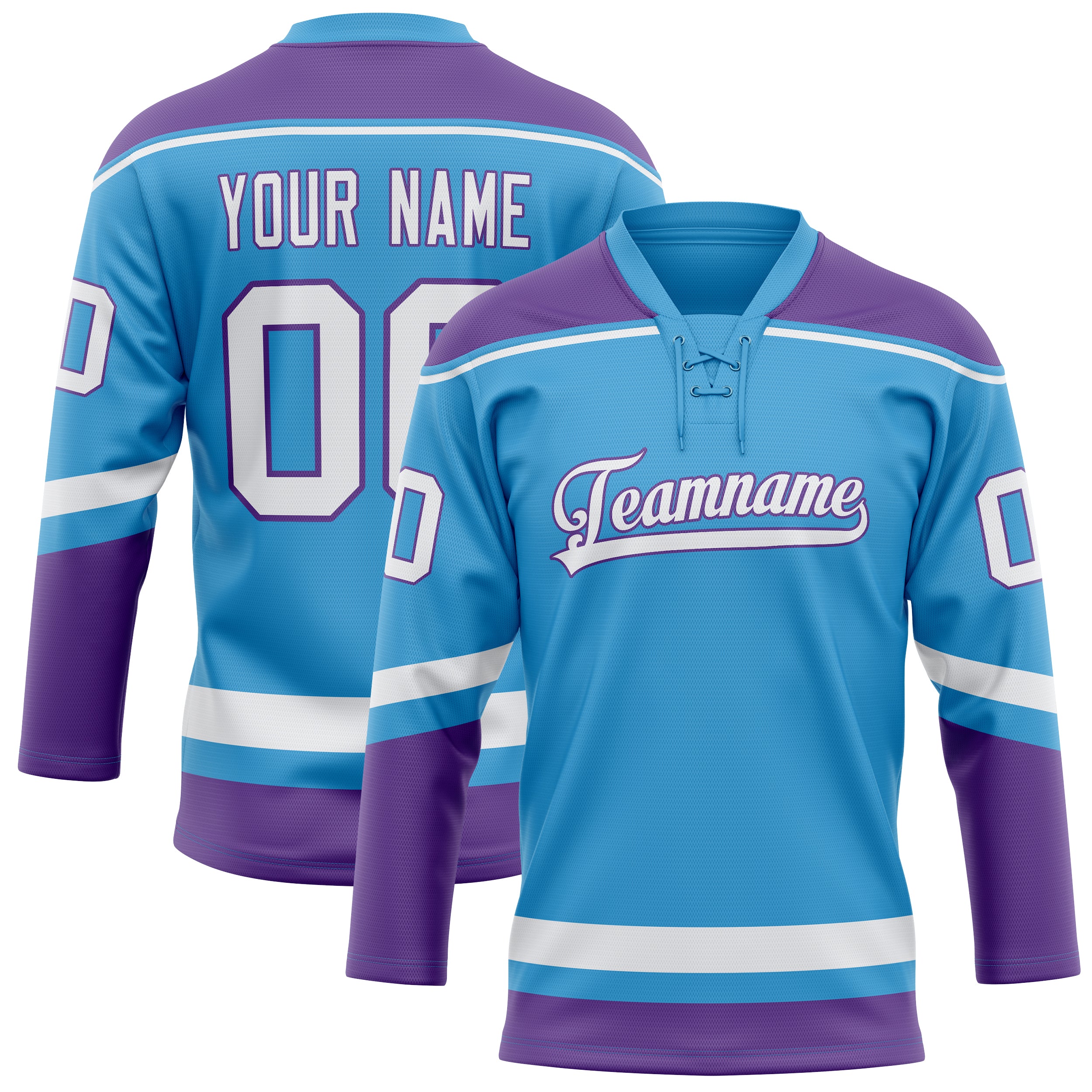 Maillot de hockey personnalisé bleu ciel et violet uni