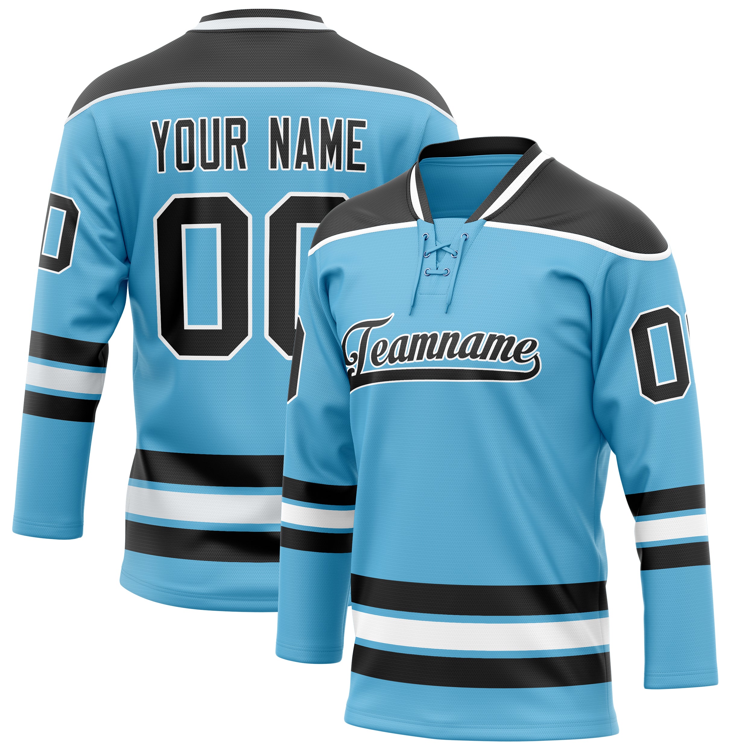 Maillot de hockey personnalisé bleu ciel et noir uni