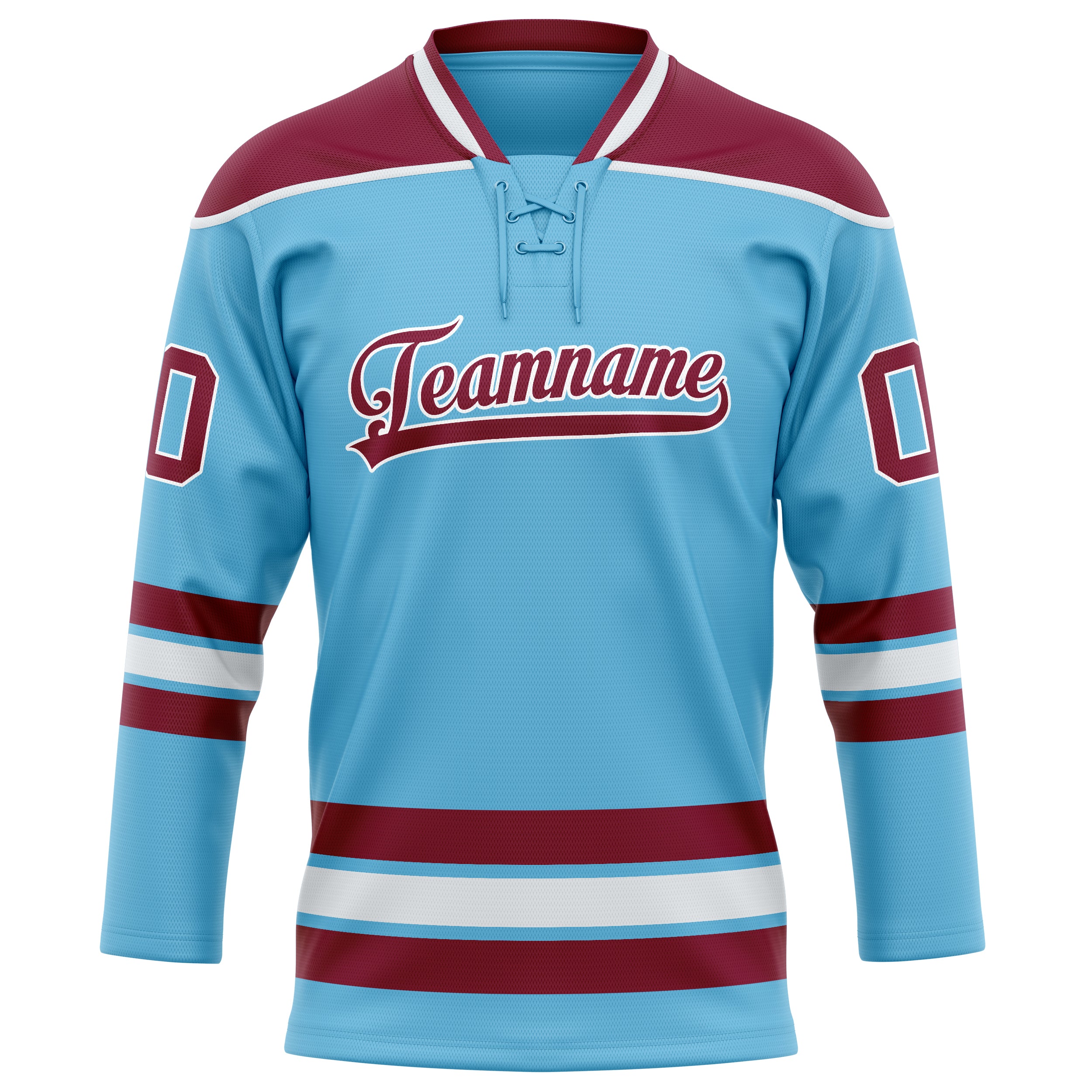 Maillot de hockey personnalisé bleu ciel et bordeaux uni