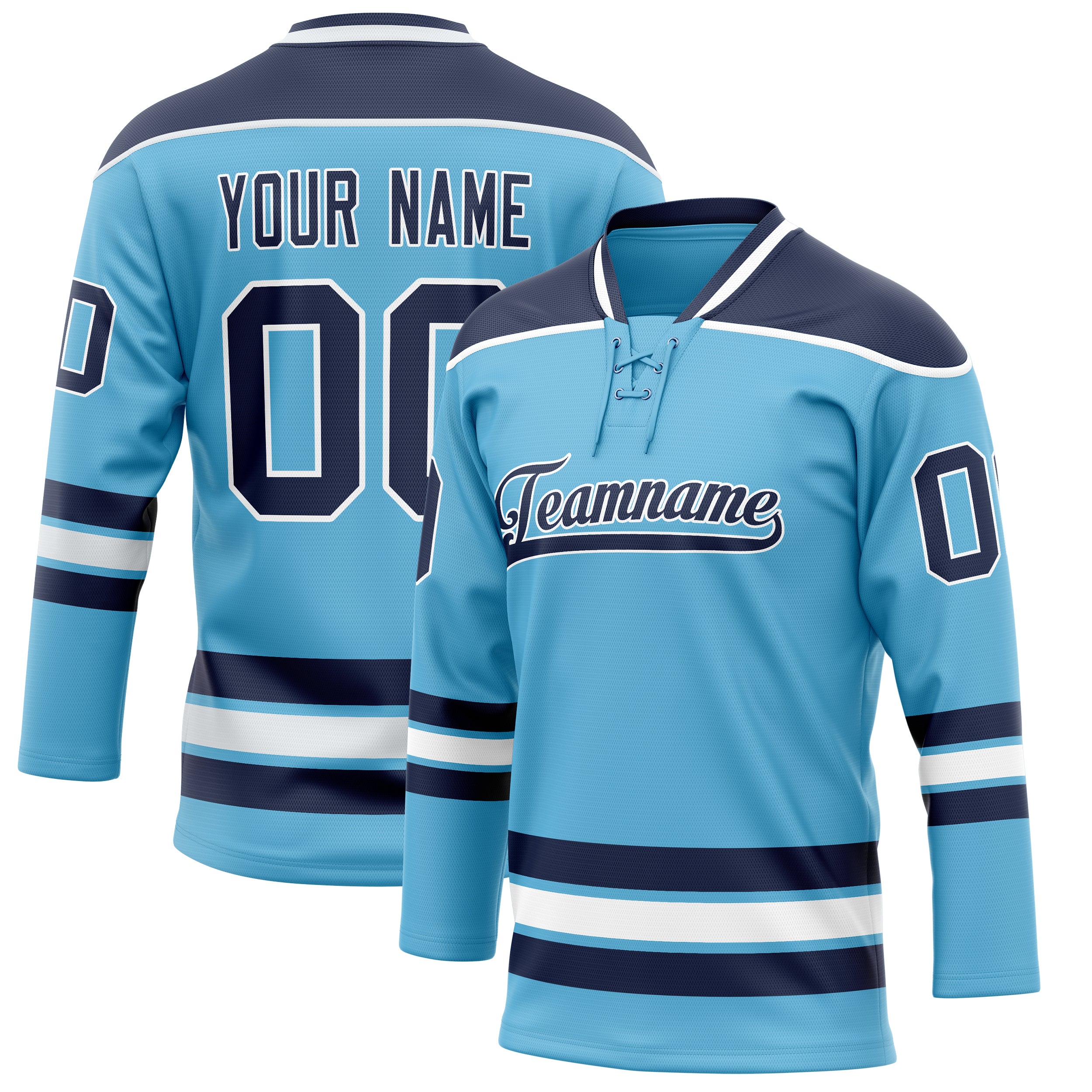 Maillot de hockey personnalisé bleu ciel et marine uni
