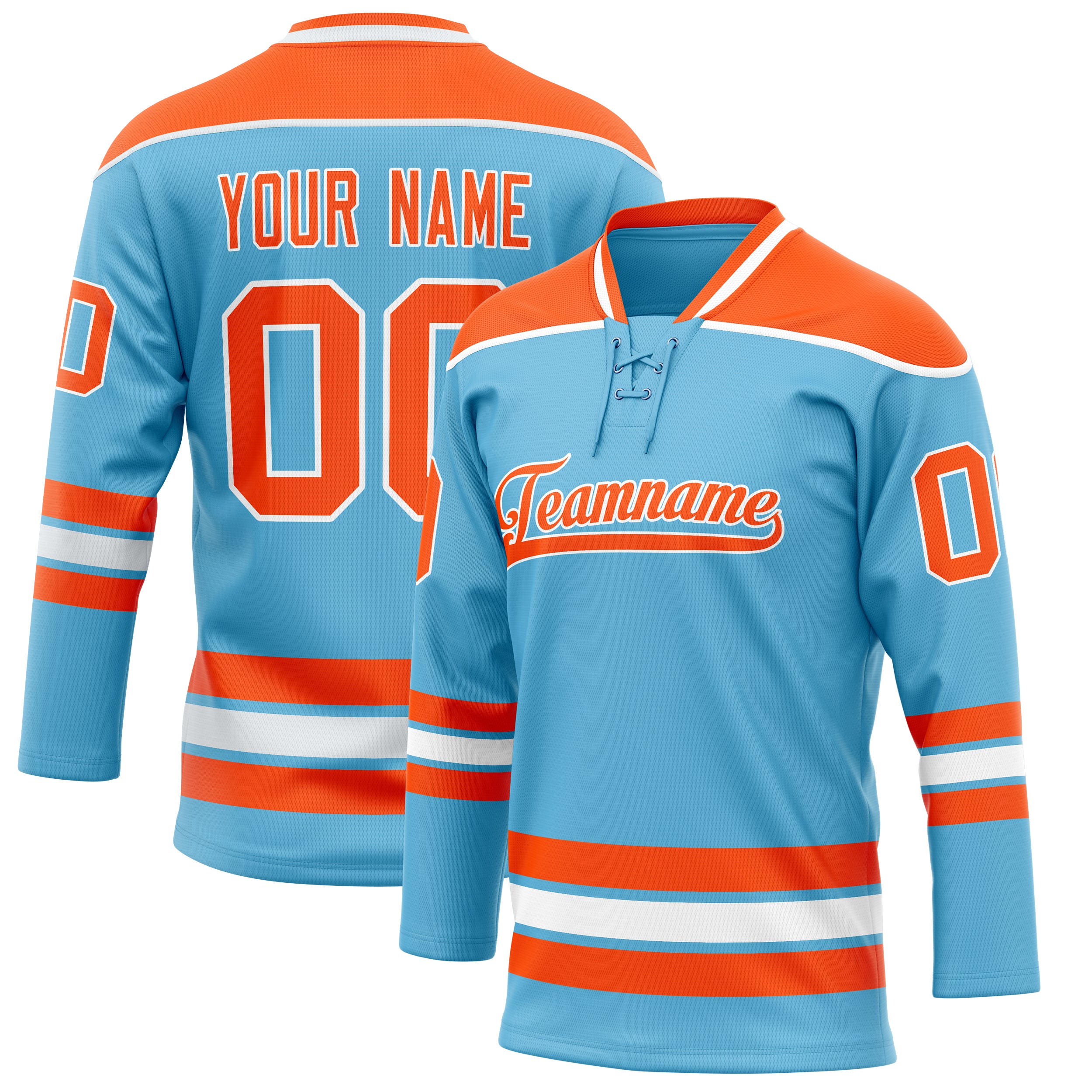 Maillot de hockey personnalisé bleu ciel et orange uni