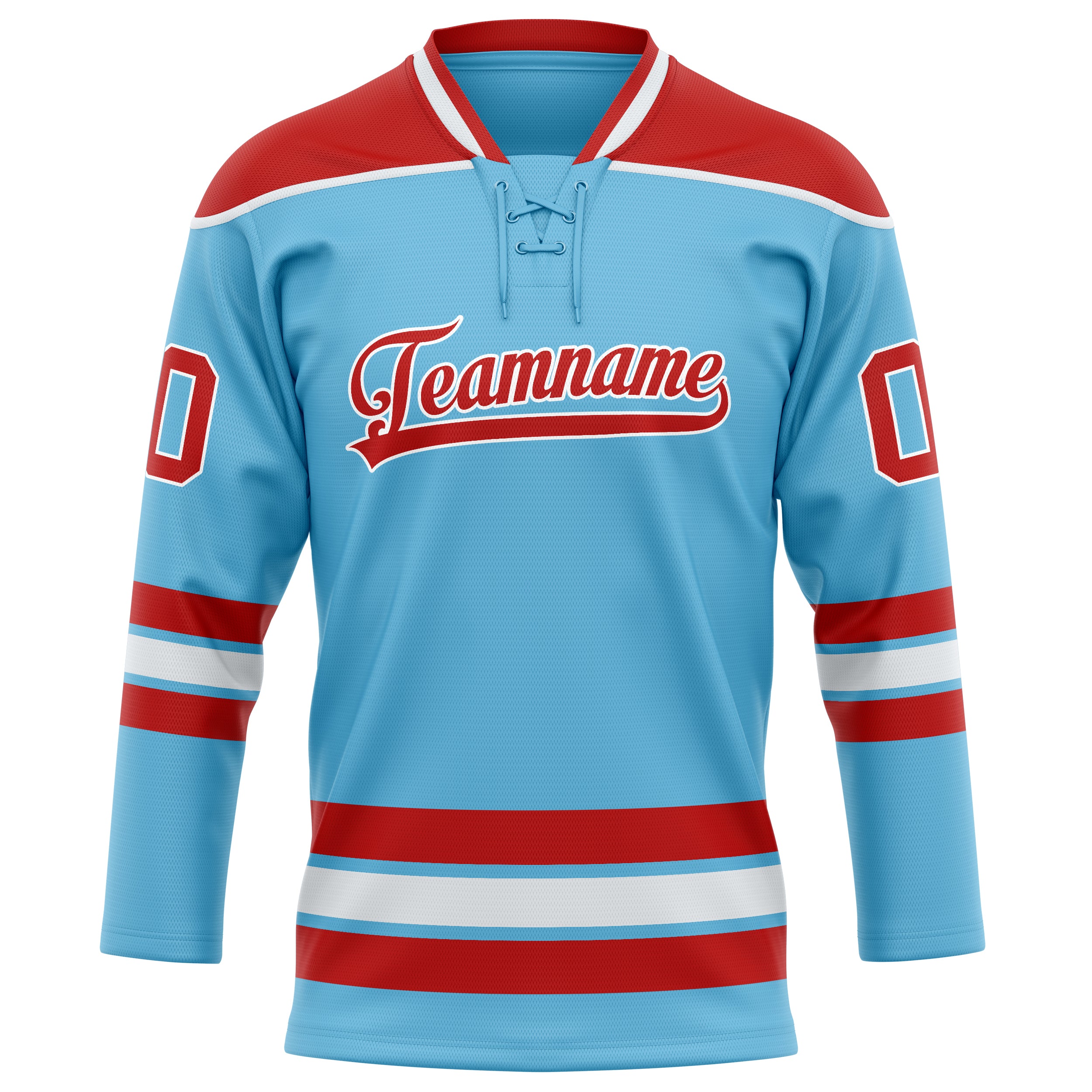 Maillot de hockey personnalisé bleu ciel et rouge uni