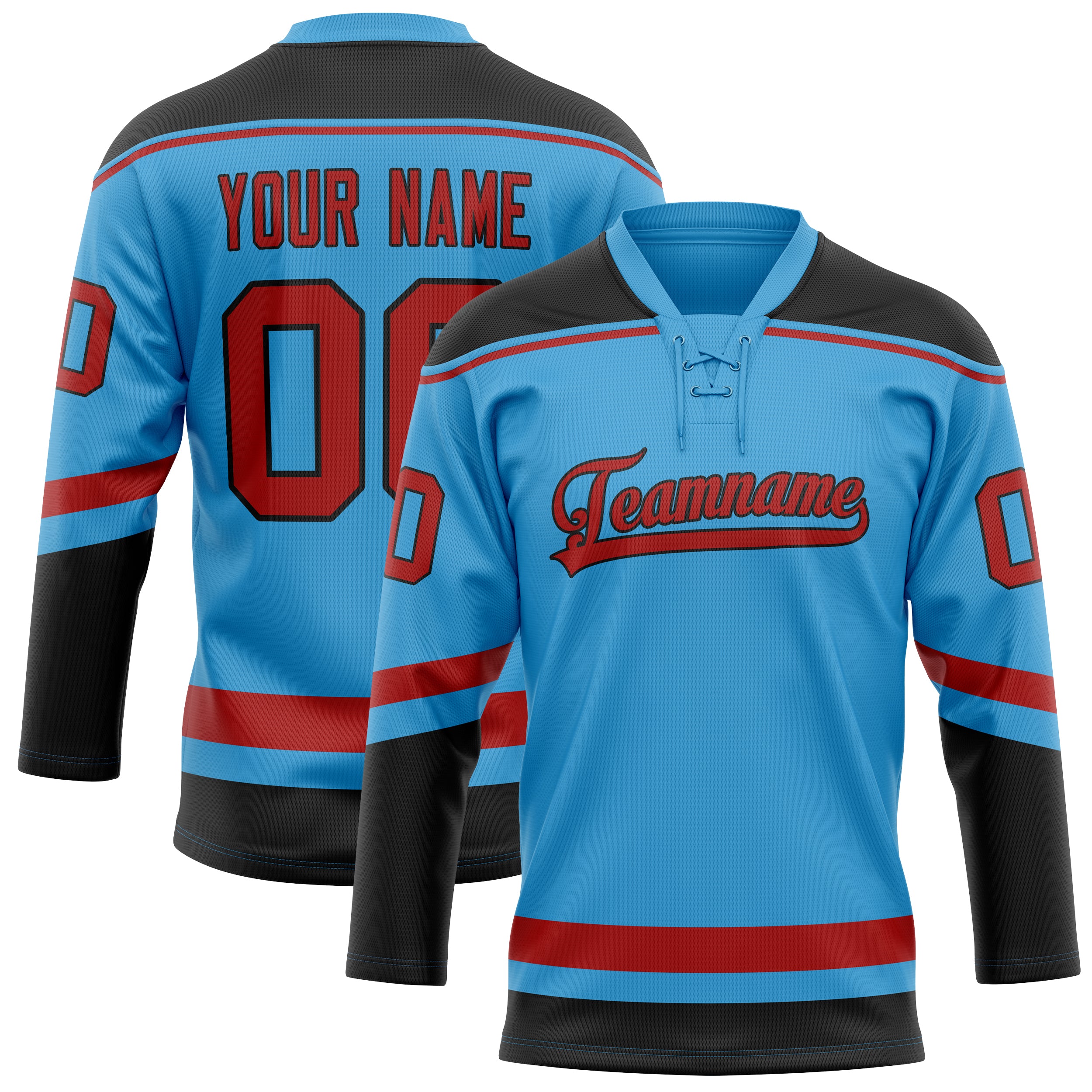 Maillot de hockey personnalisé bleu ciel et noir uni