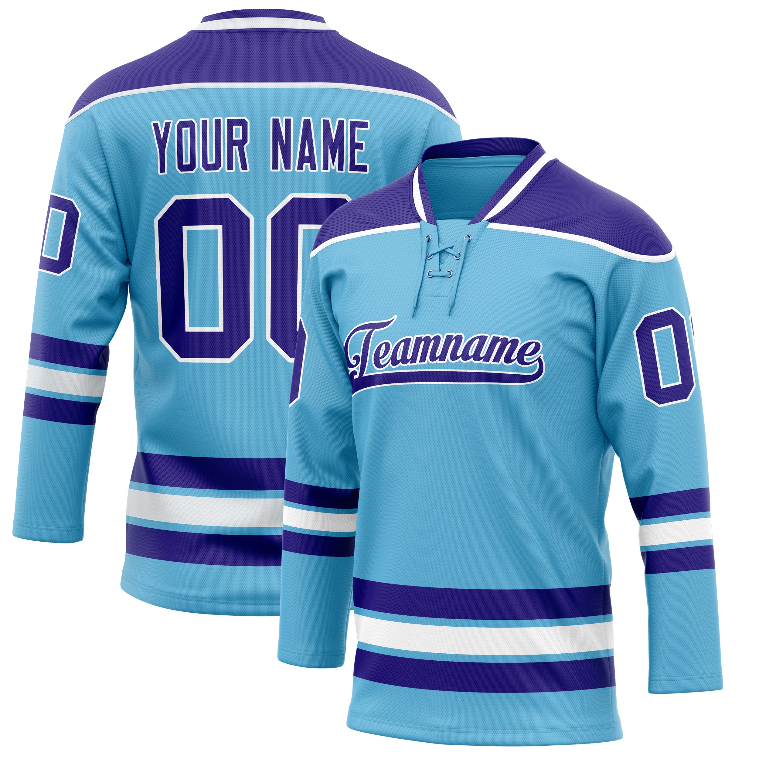 Maillot de hockey personnalisé bleu ciel et violet uni