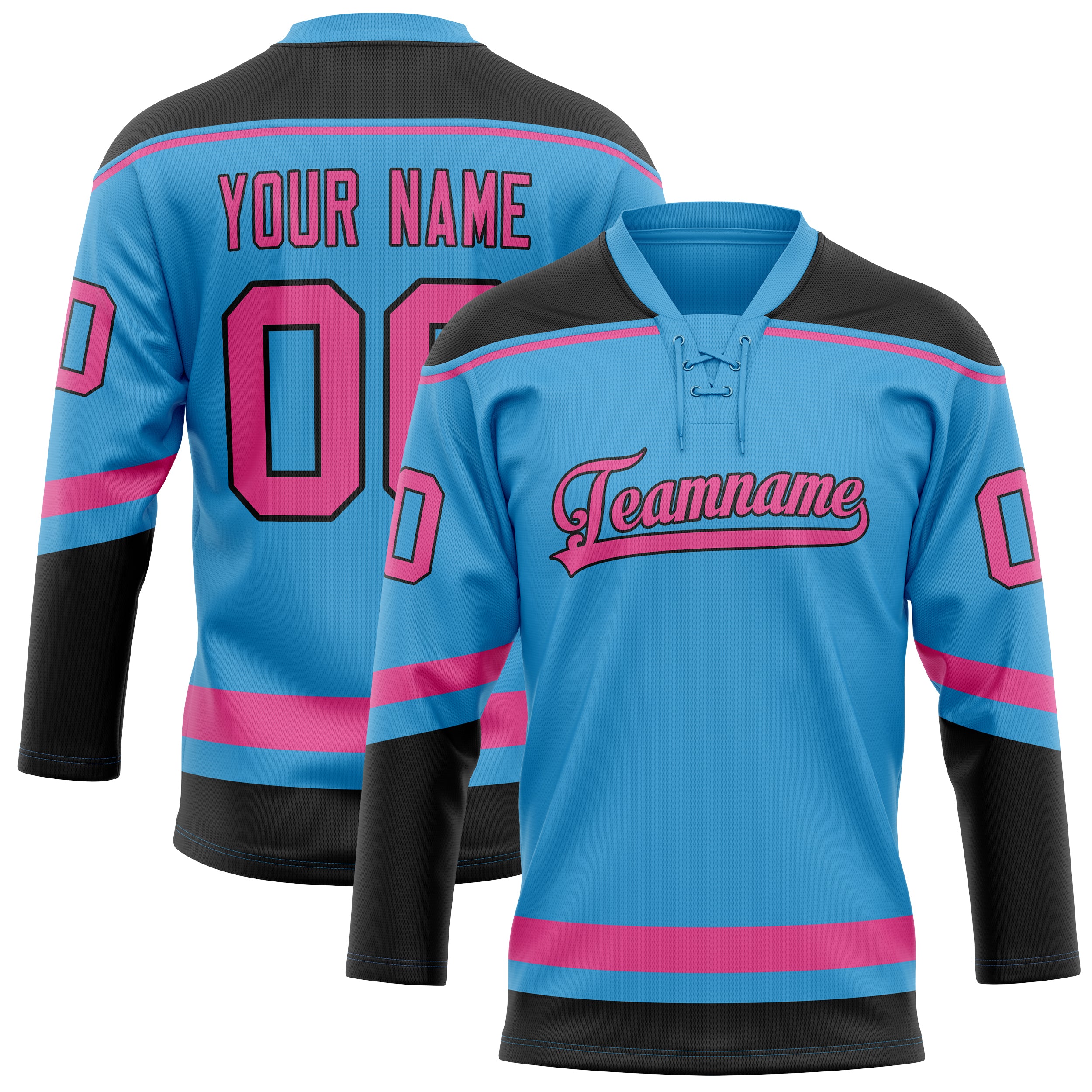Maillot de hockey personnalisé bleu ciel et rose uni