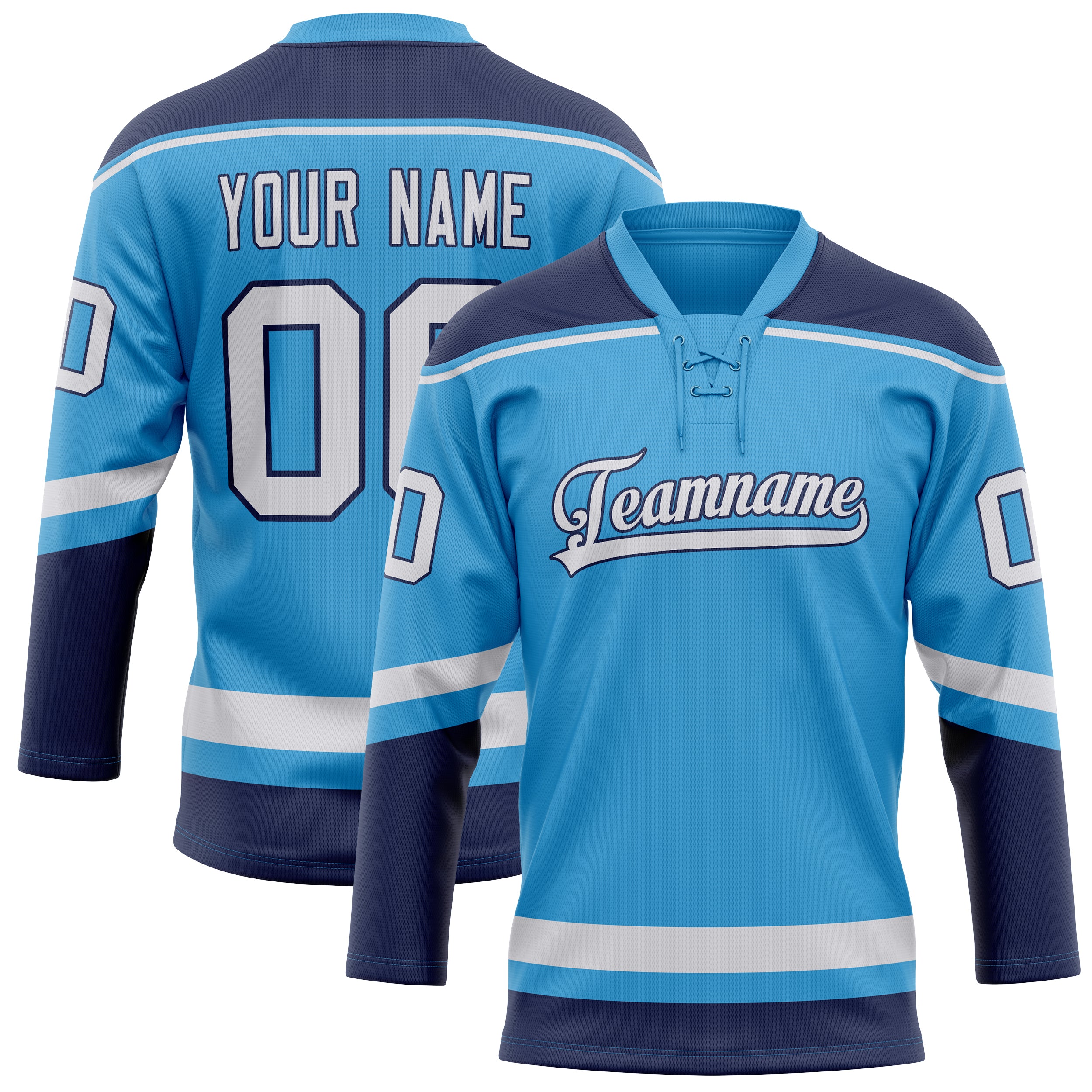 Maillot de hockey personnalisé bleu ciel et marine uni