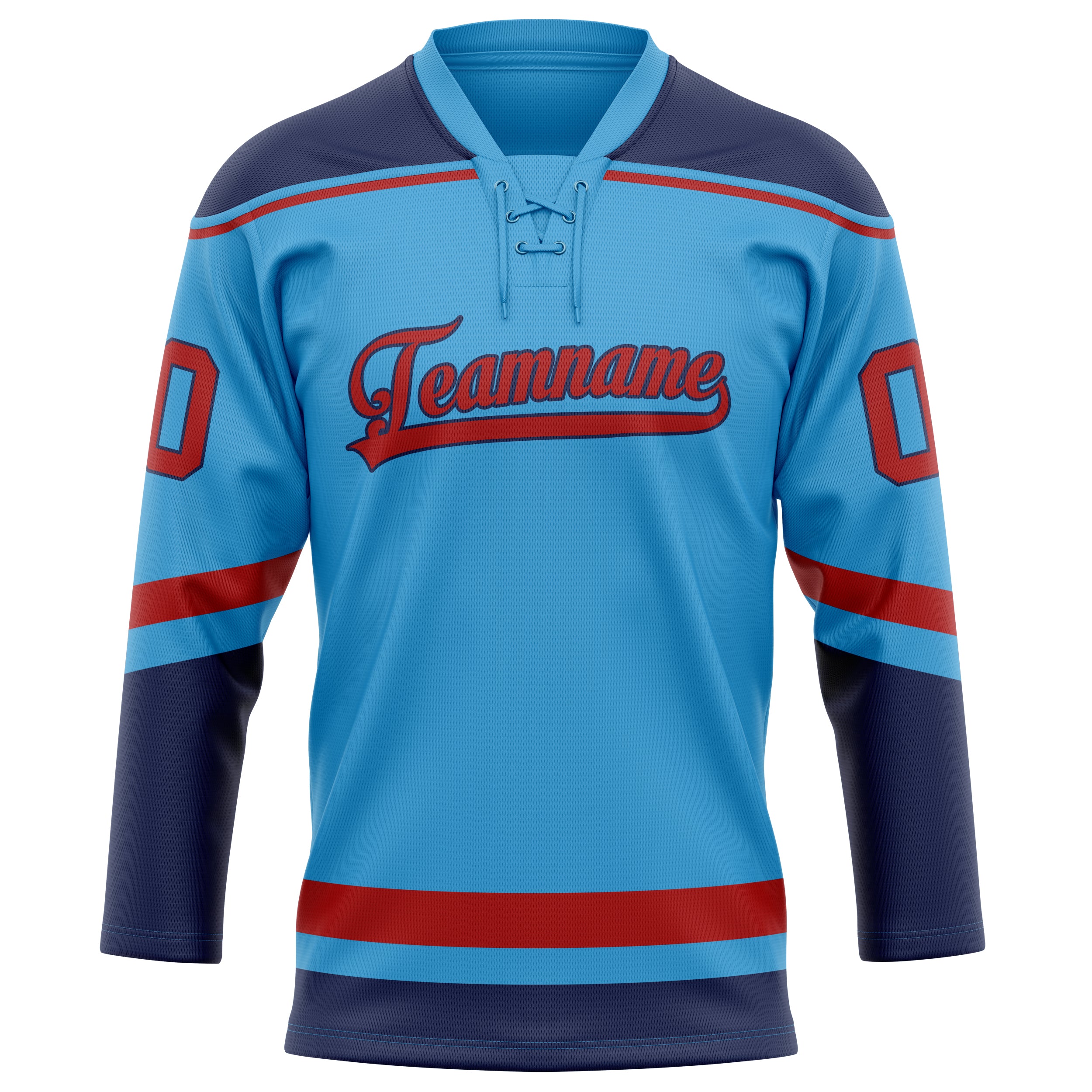 Maillot de hockey personnalisé bleu ciel et rouge uni