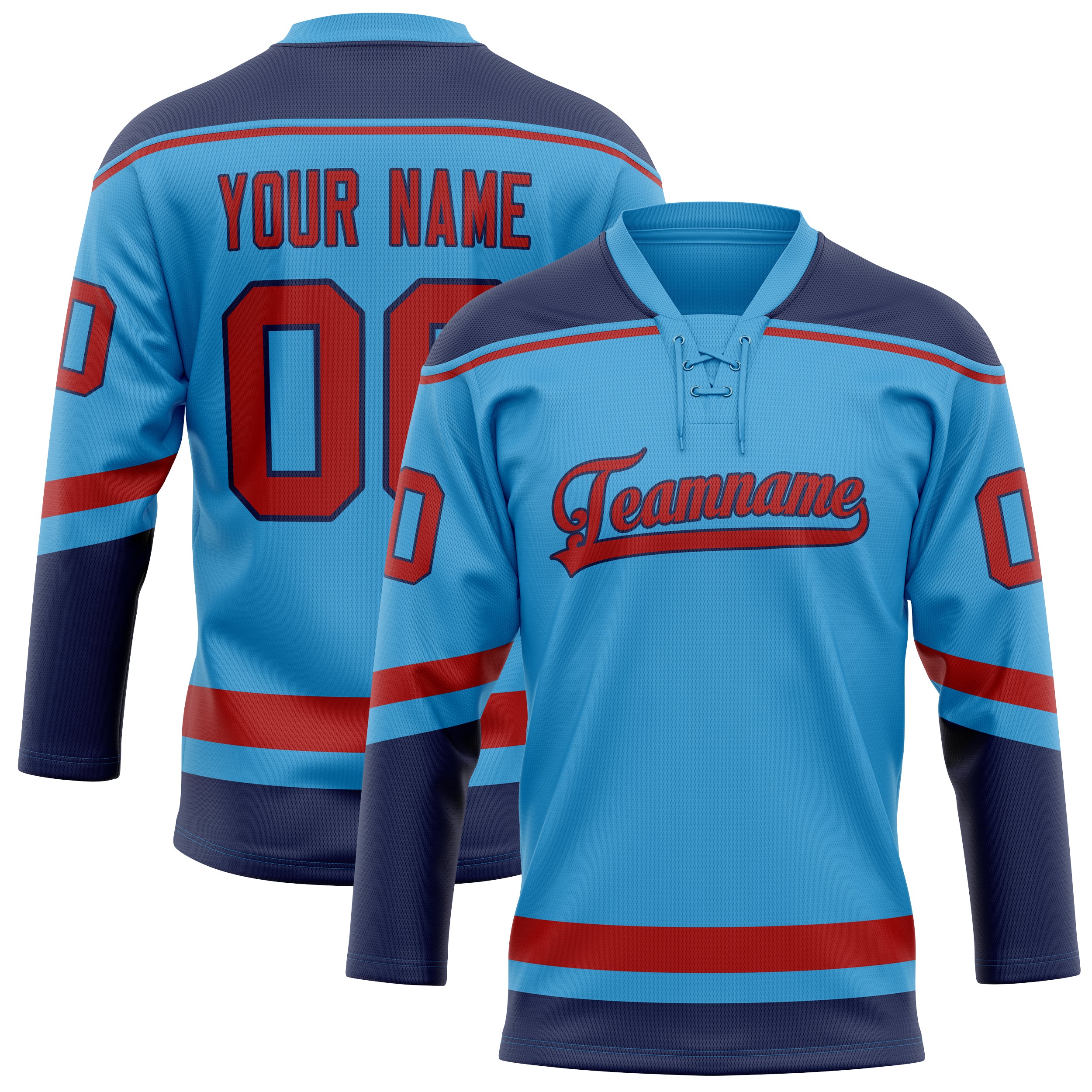 Maillot de hockey personnalisé bleu ciel et rouge uni