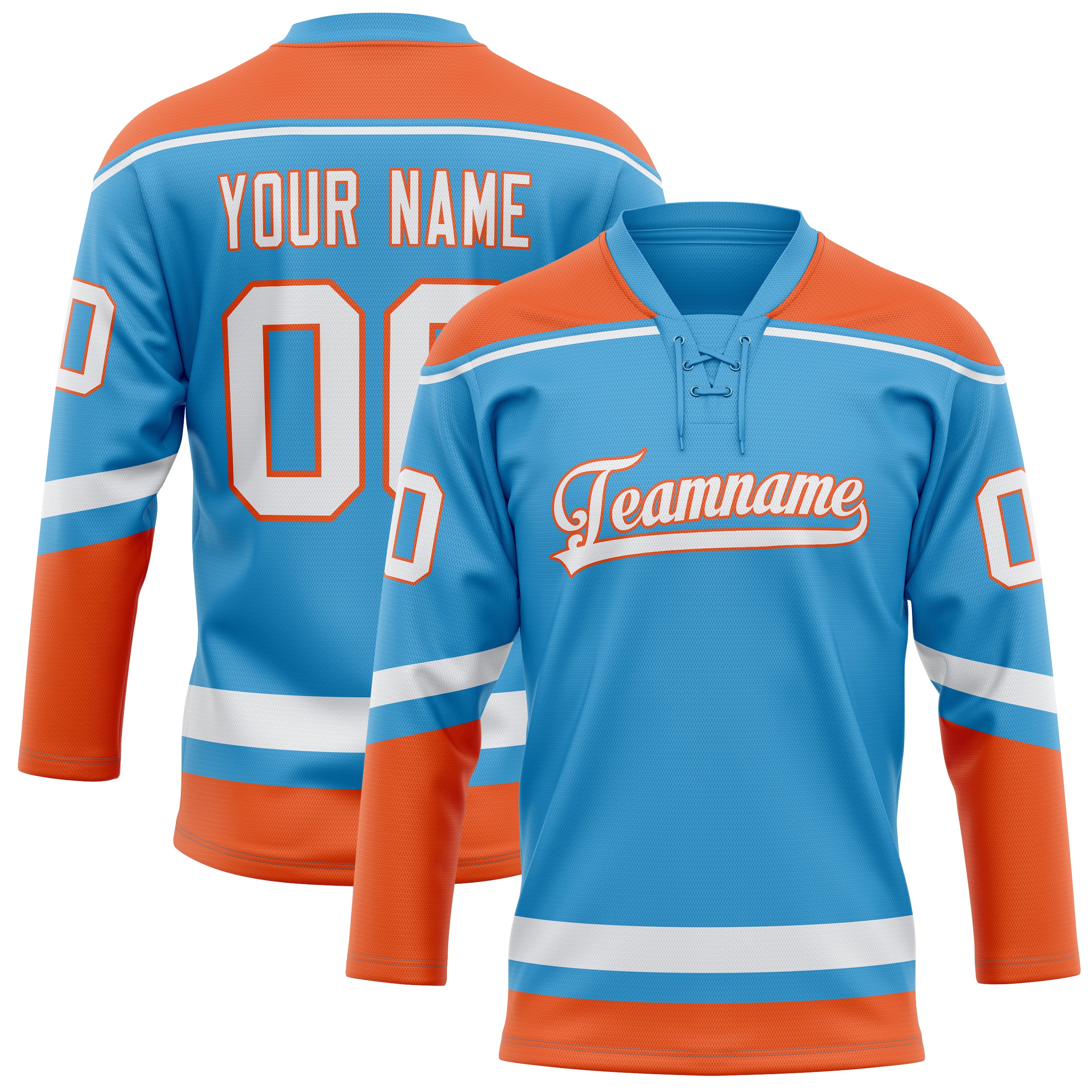 Maillot de hockey personnalisé bleu ciel et orange uni