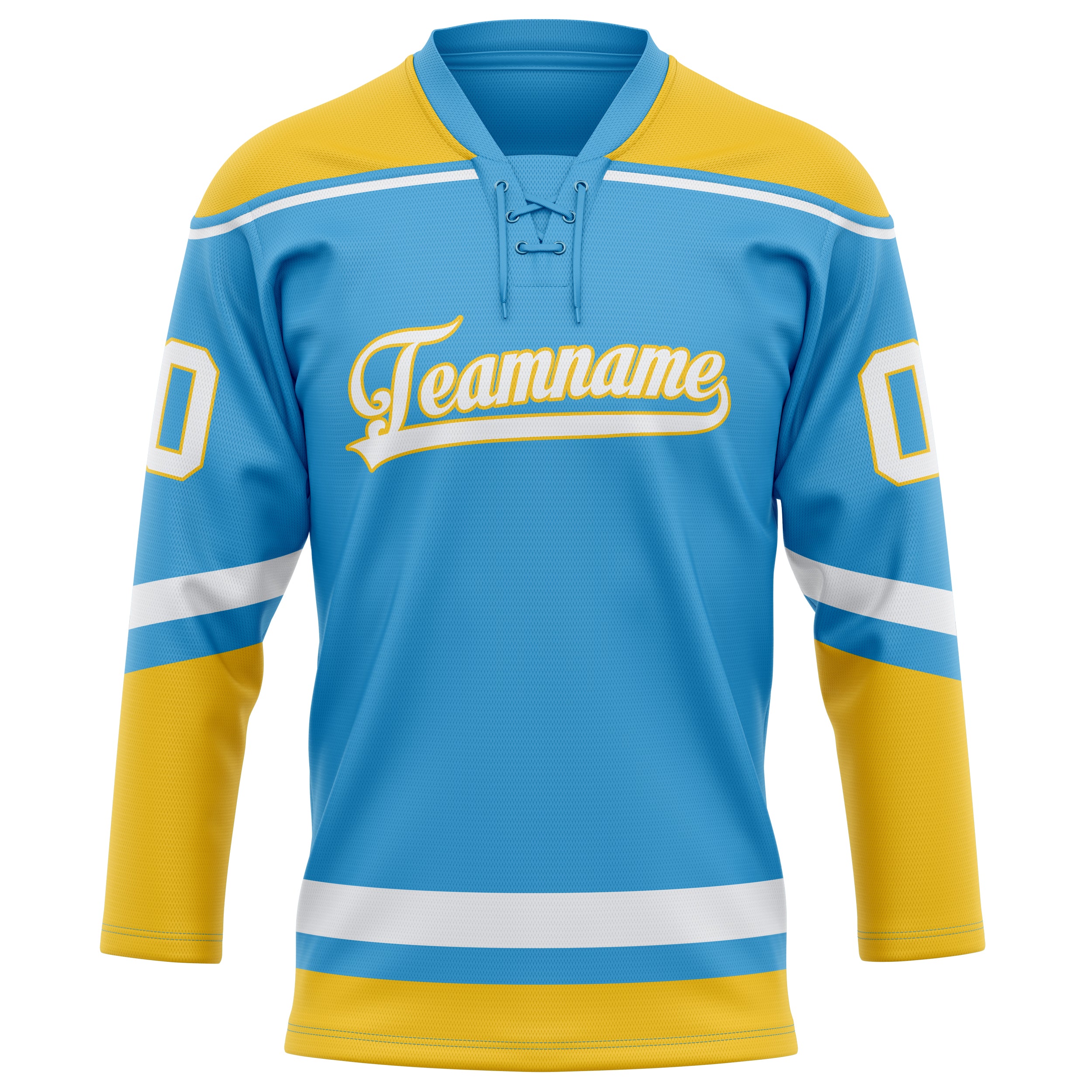 Maillot de hockey personnalisé bleu ciel et or uni