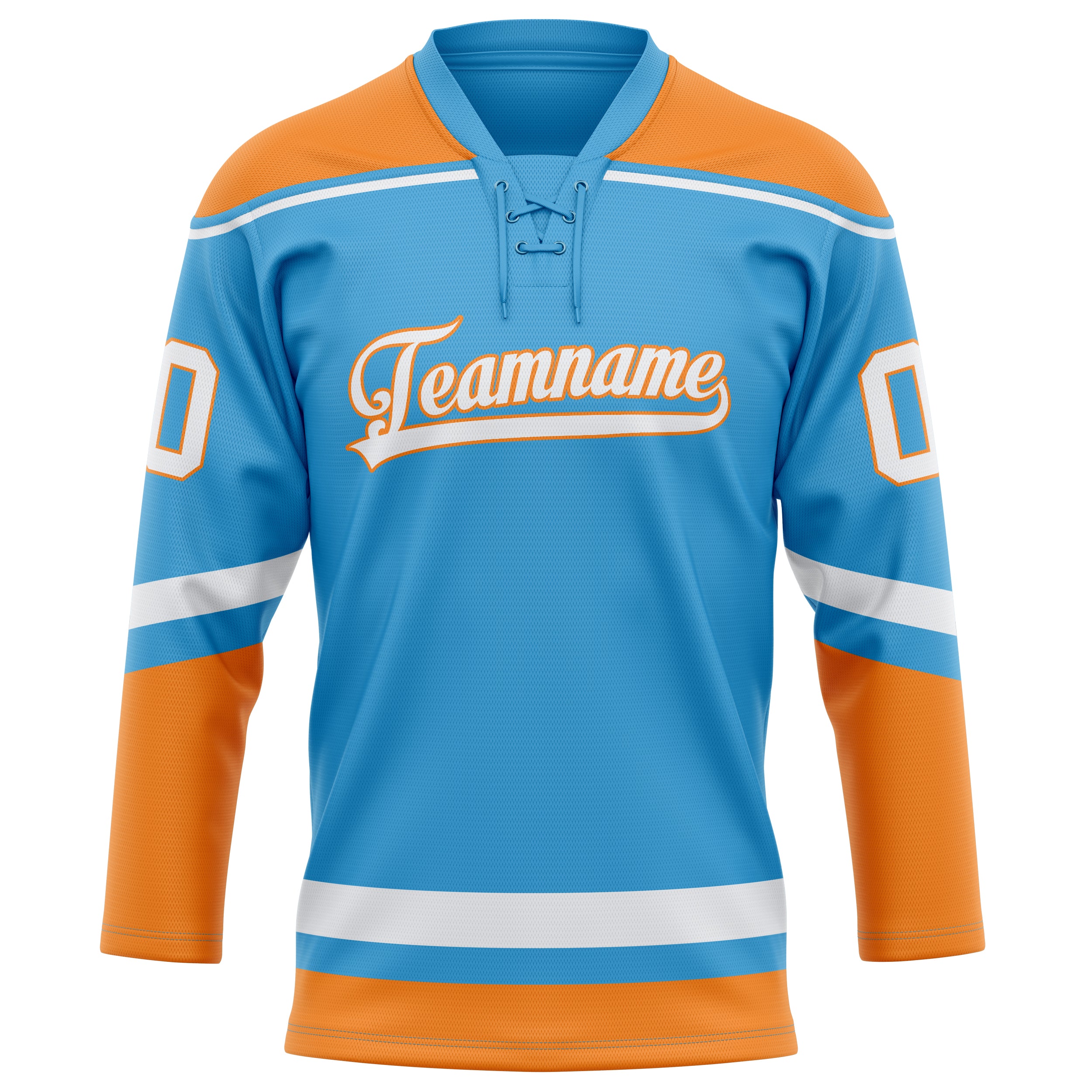 Maillot de hockey personnalisé bleu ciel et orange uni