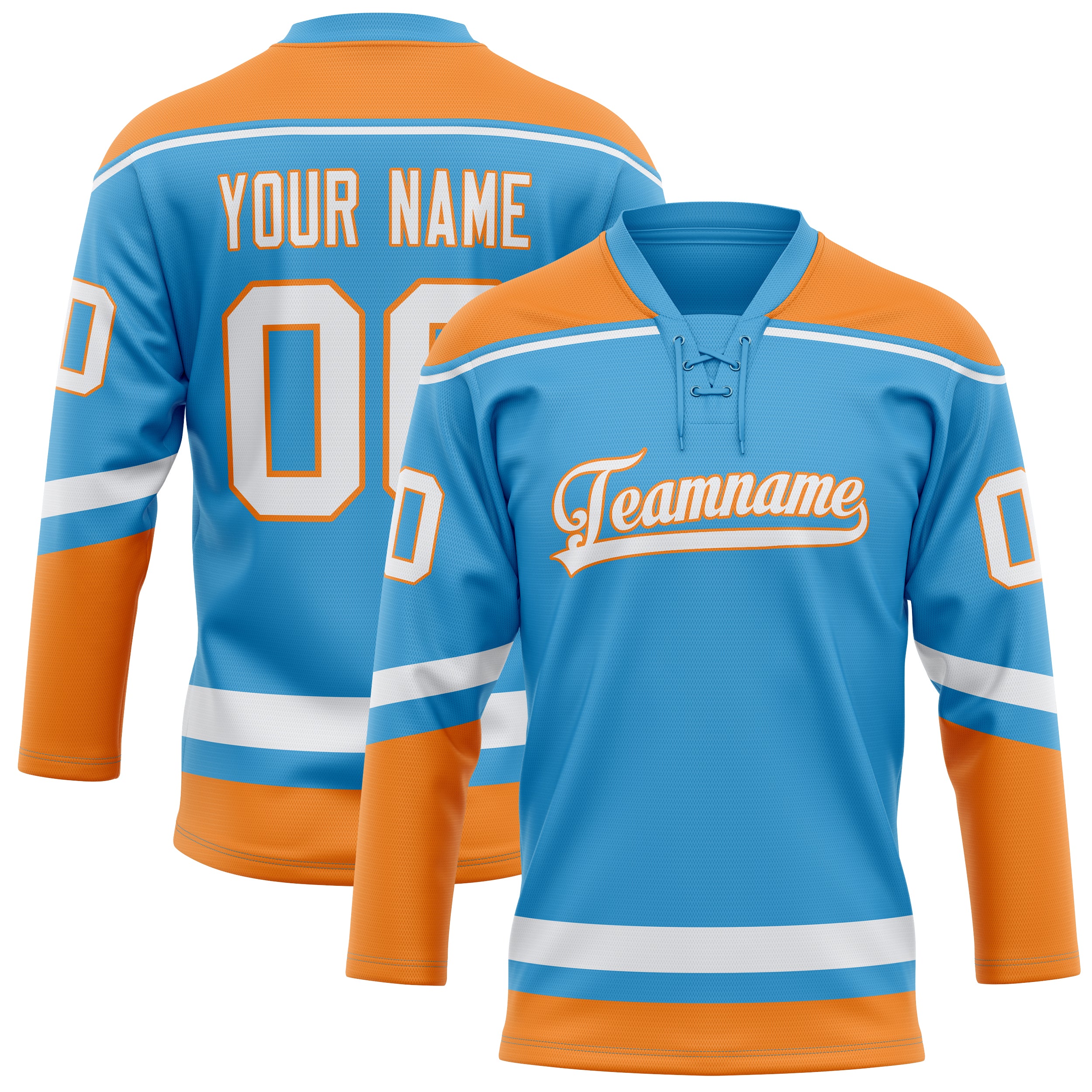 Maillot de hockey personnalisé bleu ciel et orange uni