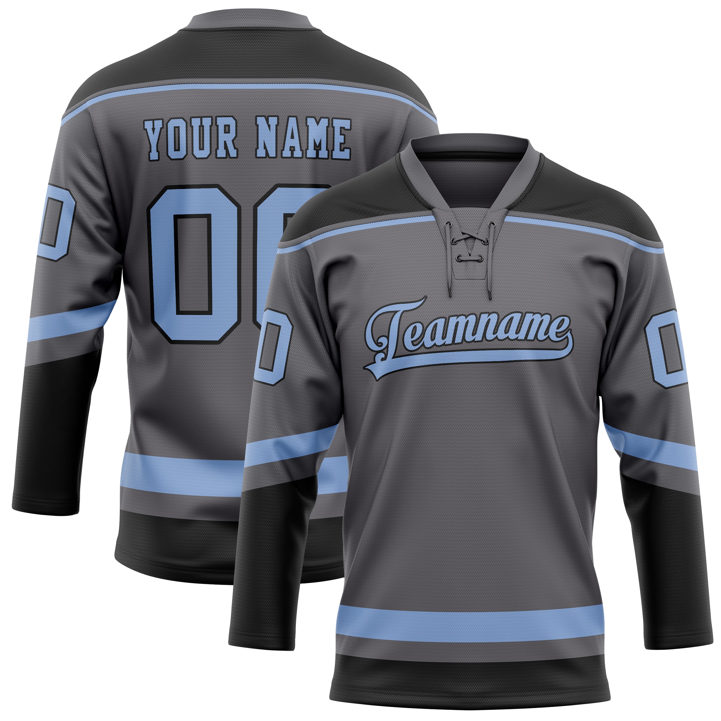 Maillot de hockey personnalisé gris acier et bleu clair uni