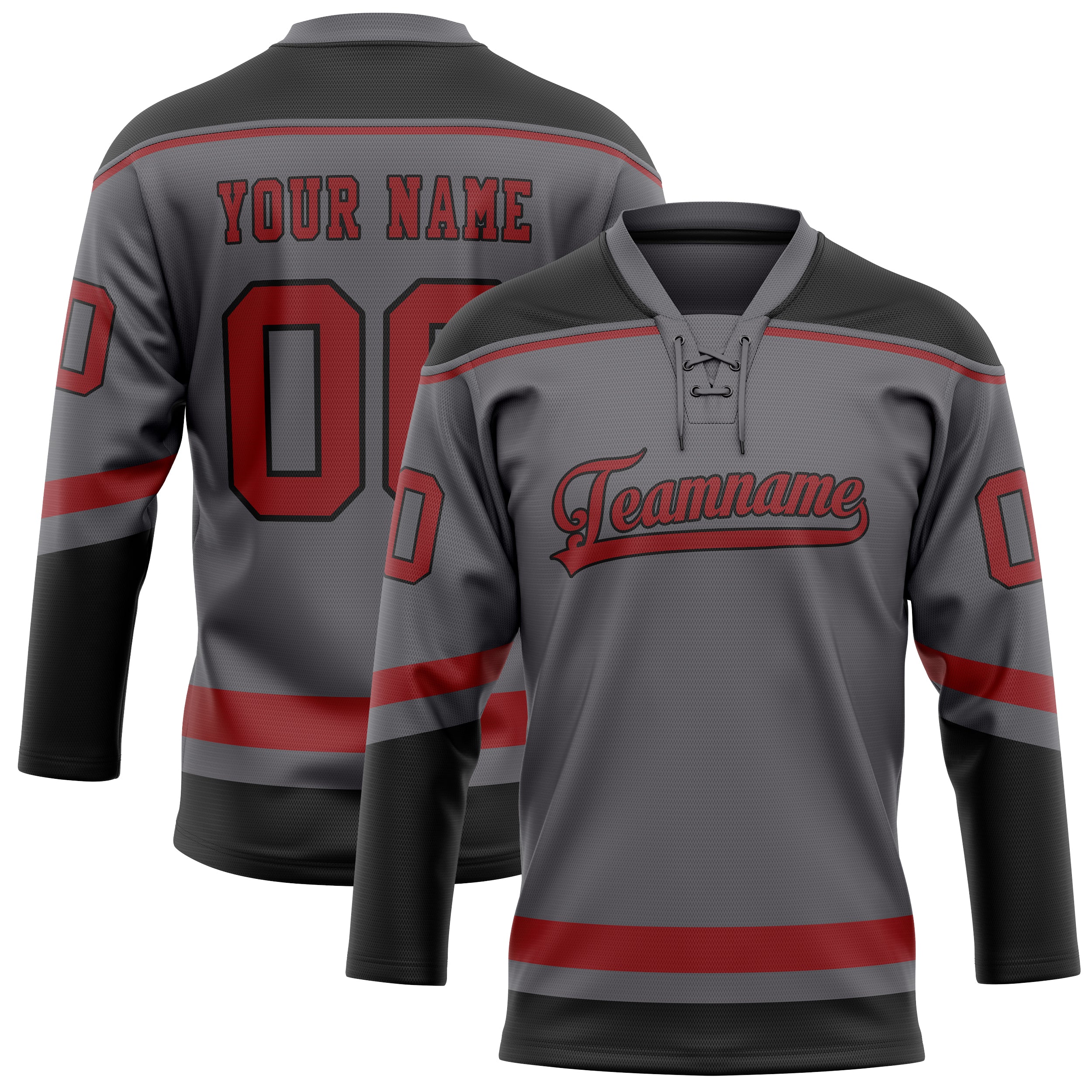 Maillot de hockey personnalisé gris acier et rouge uni