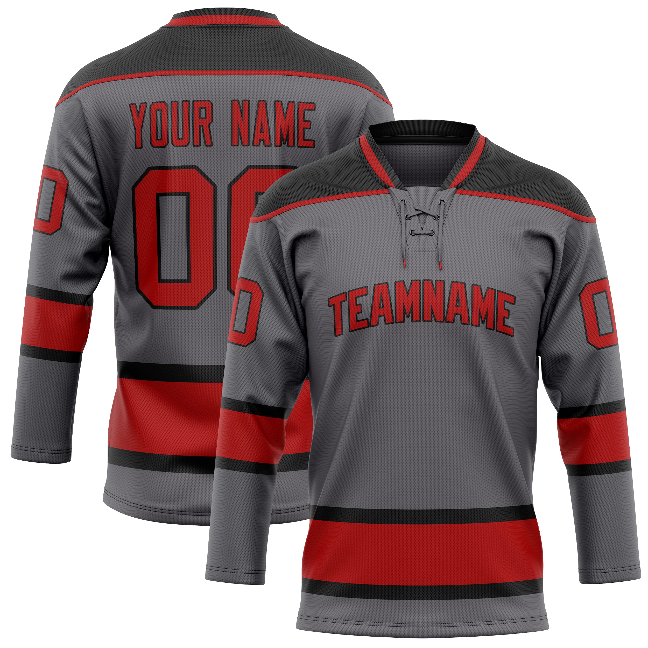 Maillot de hockey personnalisé gris acier et rouge uni