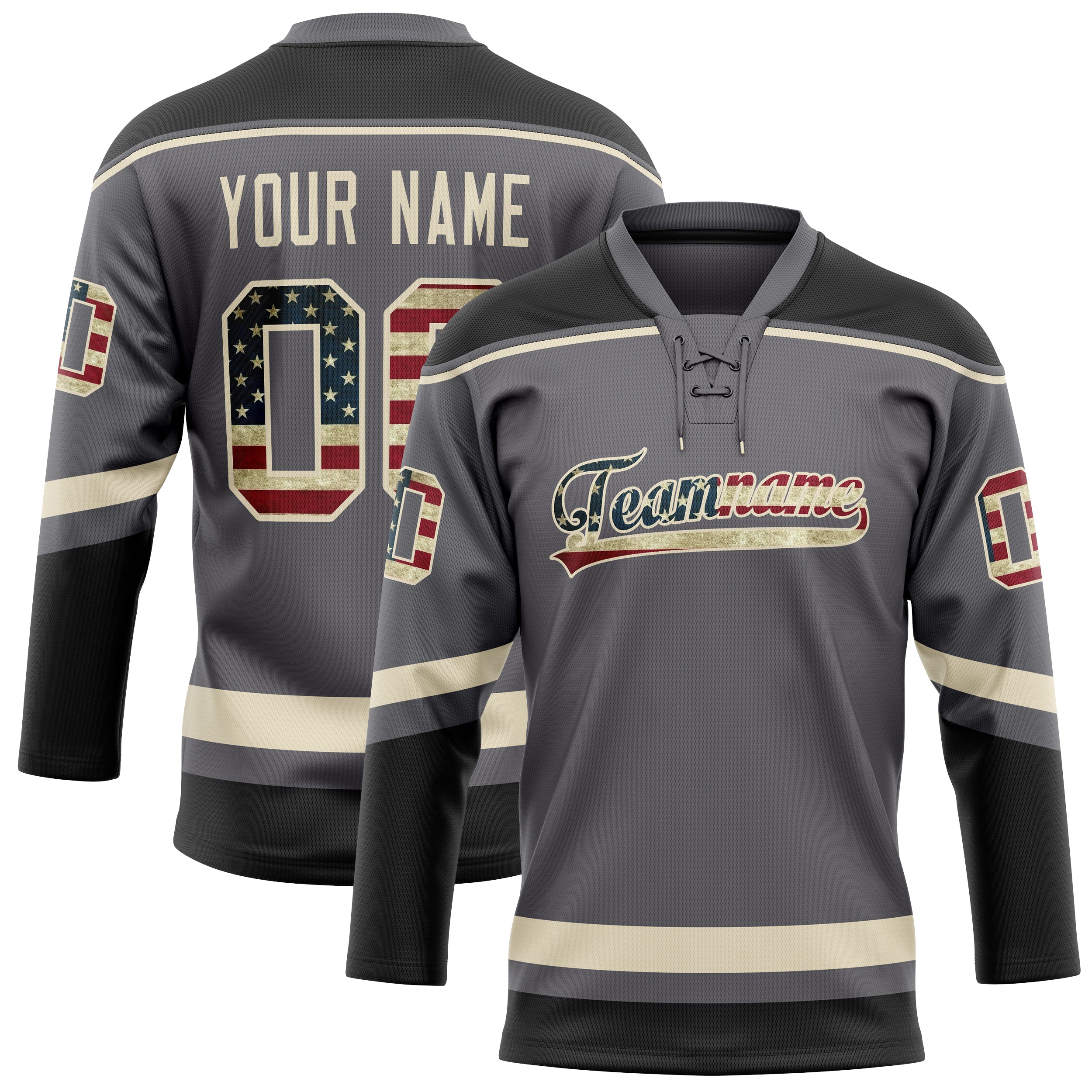Maillot de hockey personnalisé gris acier et crème uni