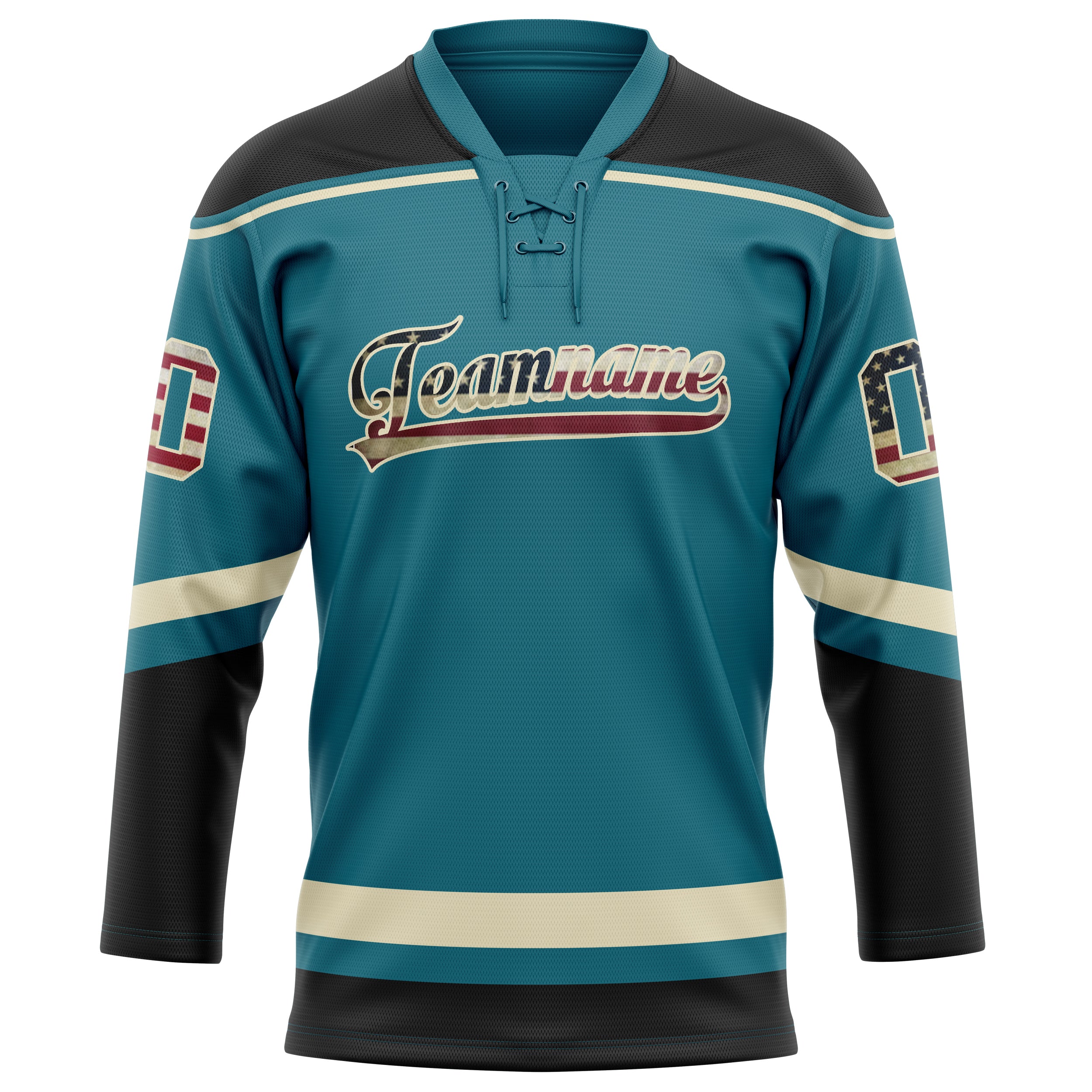 Maillot de hockey personnalisé bleu sarcelle et noir uni