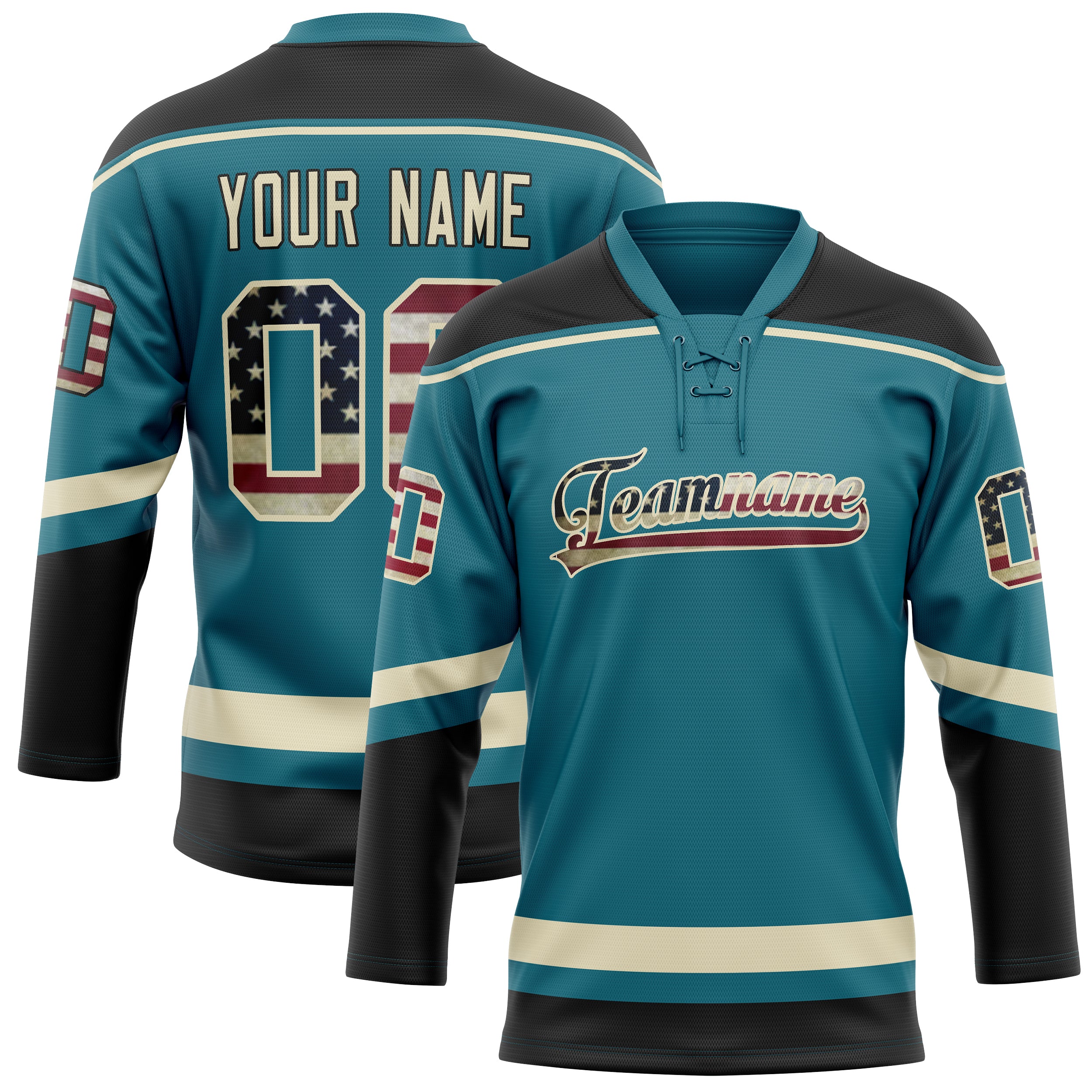 Maillot de hockey personnalisé bleu sarcelle et noir uni