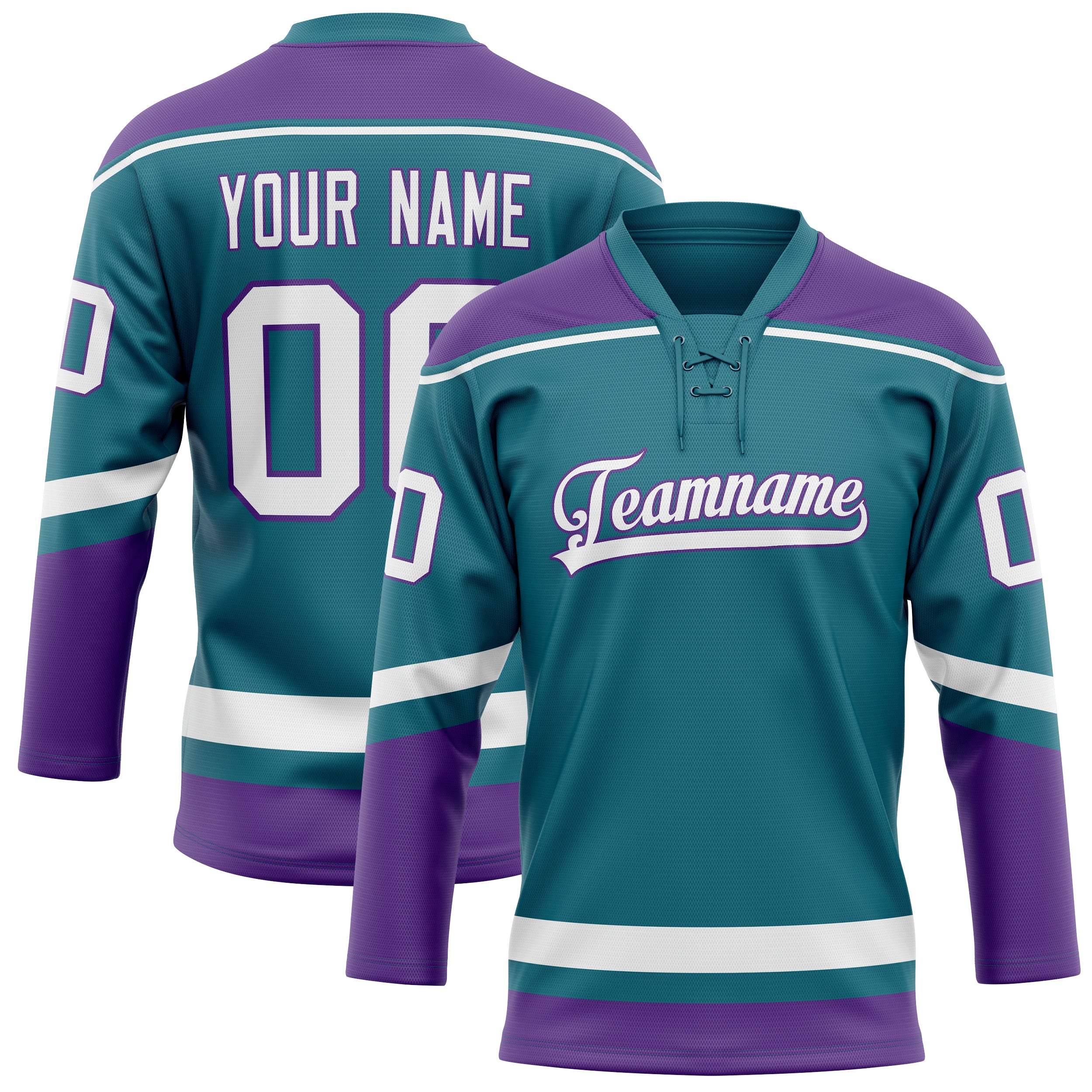 Maillot de hockey personnalisé bleu sarcelle et violet uni