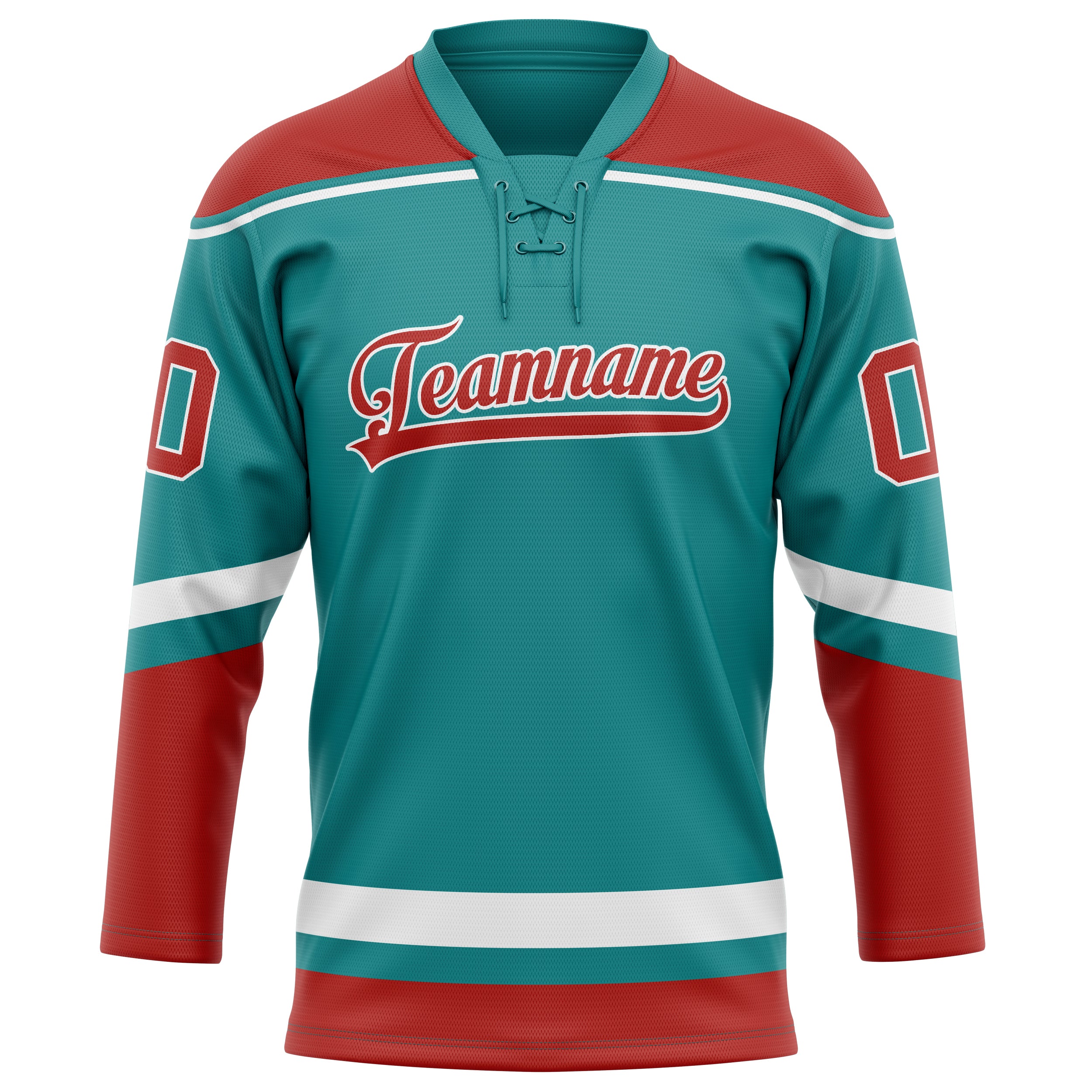 Maillot de hockey personnalisé bleu sarcelle et rouge uni