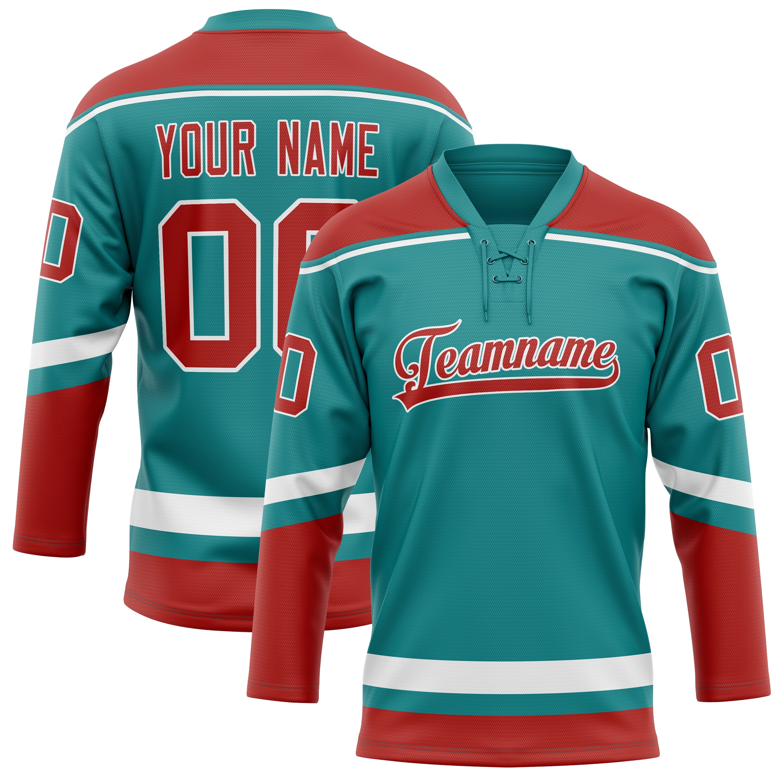 Maillot de hockey personnalisé bleu sarcelle et rouge uni