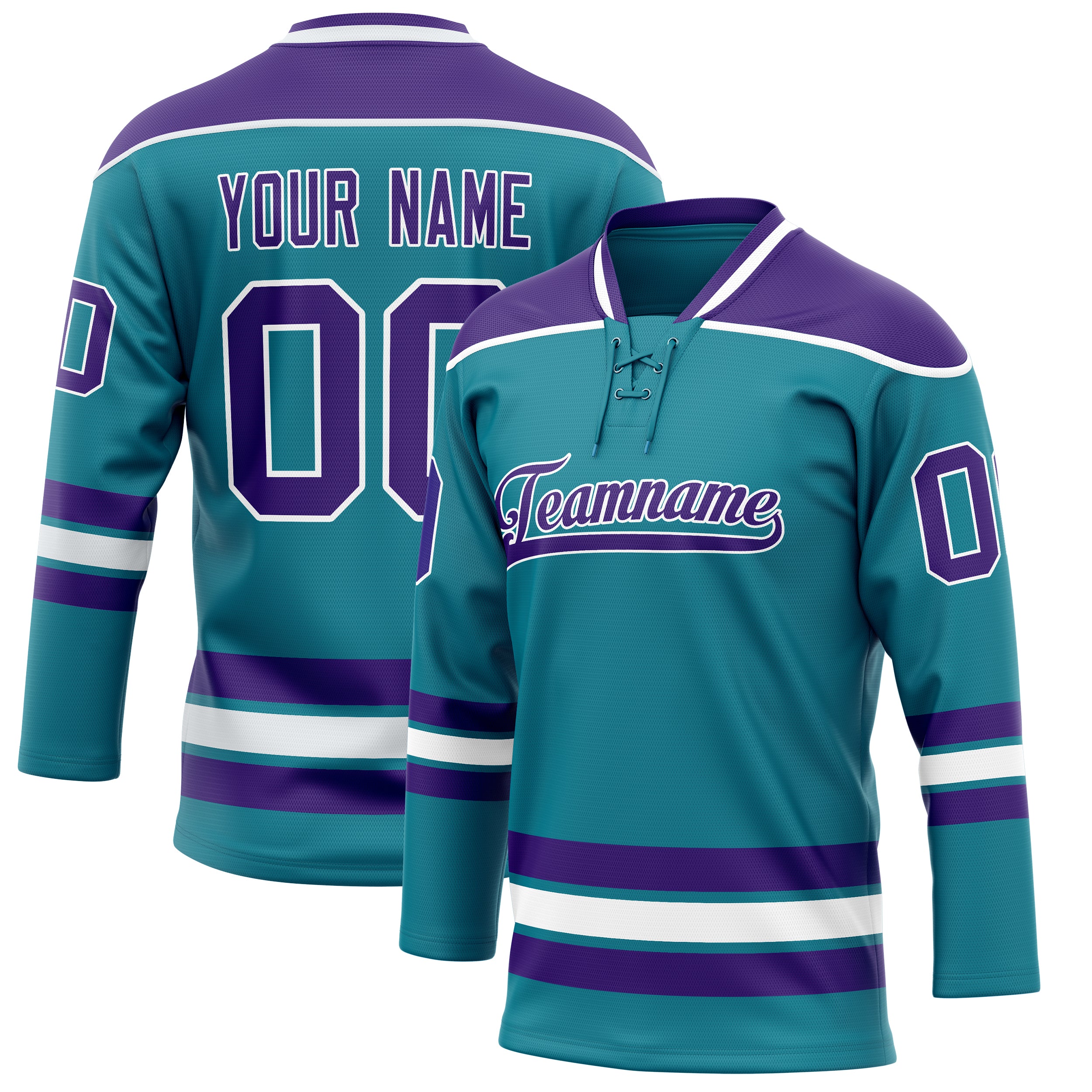 Maillot de hockey personnalisé bleu sarcelle et violet uni