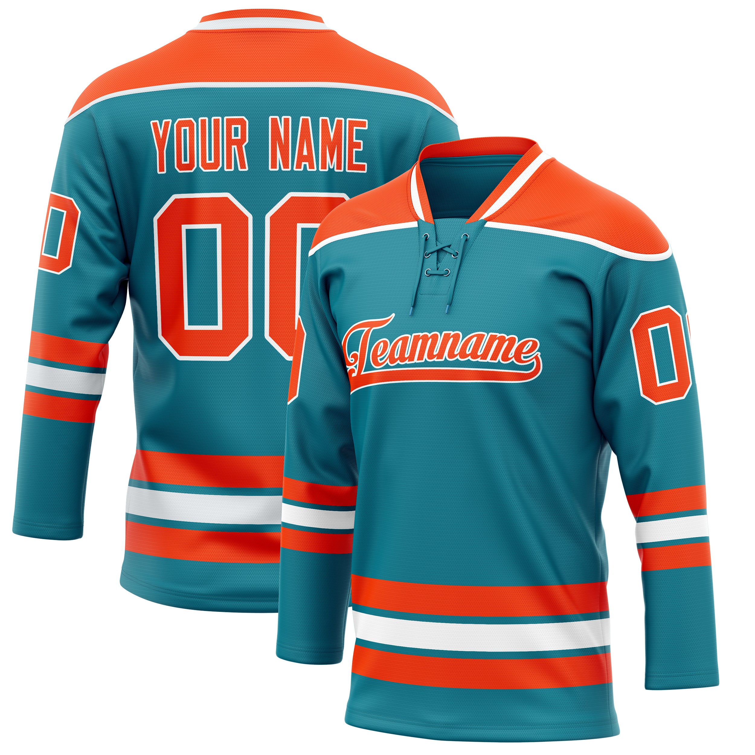Maillot de hockey personnalisé uni turquoise et orange